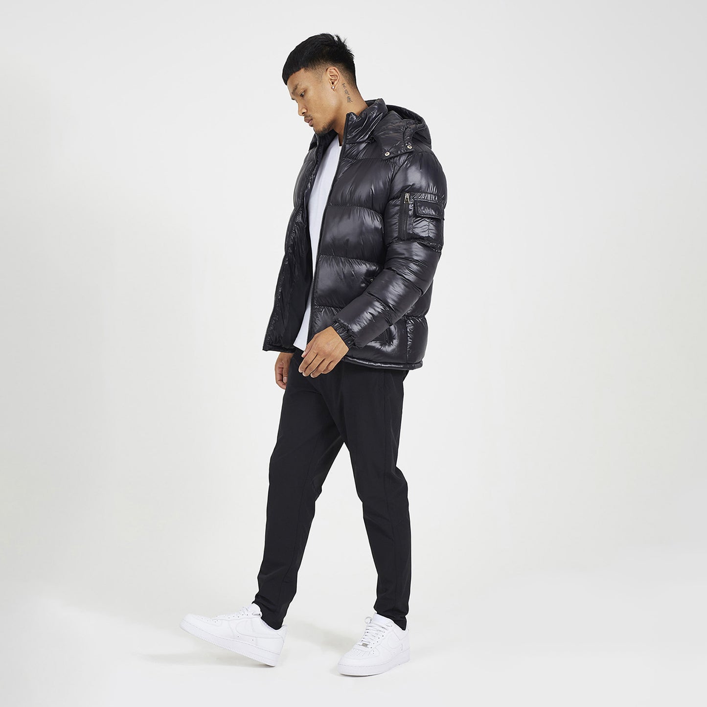 Brave Soul Black Hooded Padded Puffer Jacket with Detachable Hood - Black Image 3