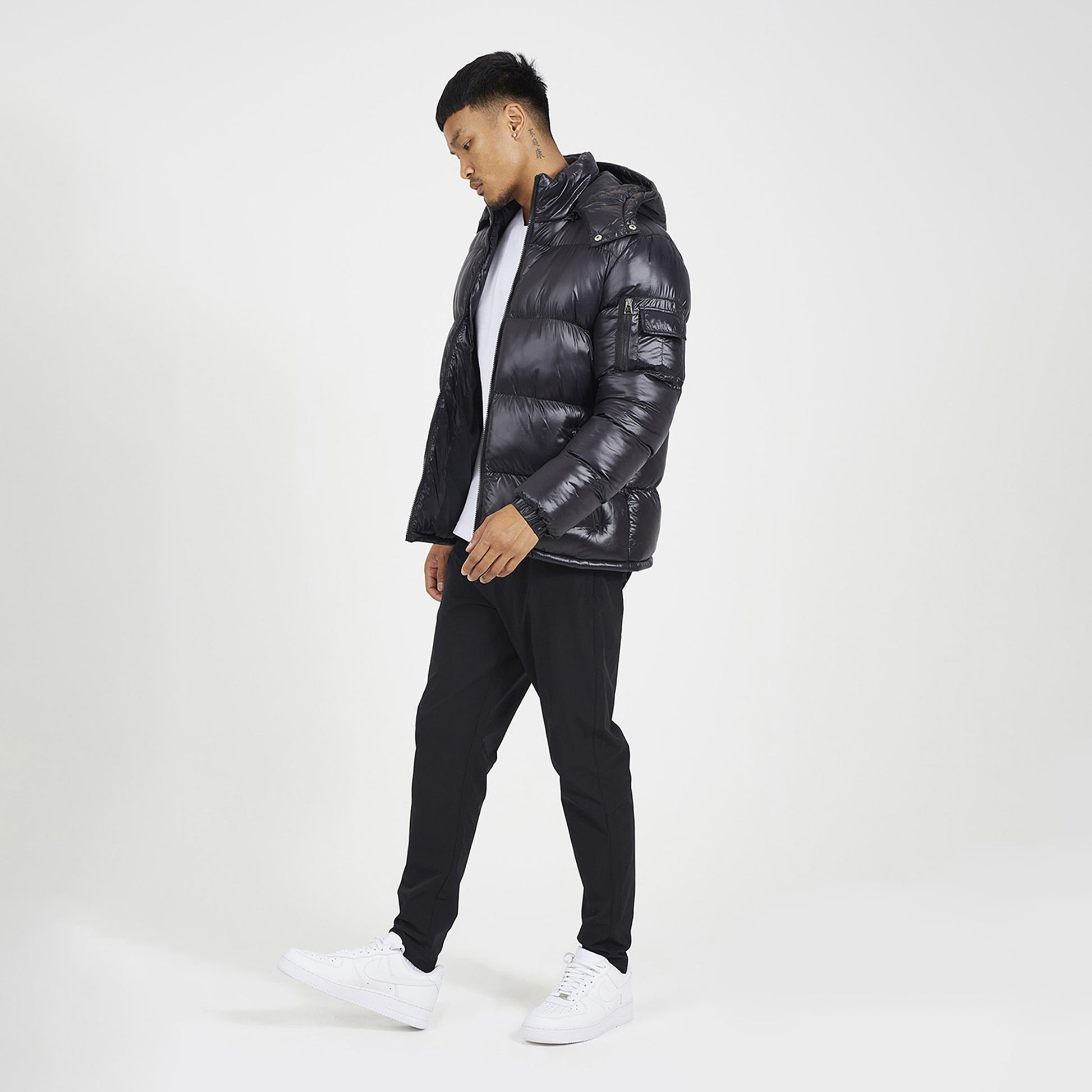 Brave Soul Black Hooded Padded Puffer Jacket with Detachable Hood - Black Image 3