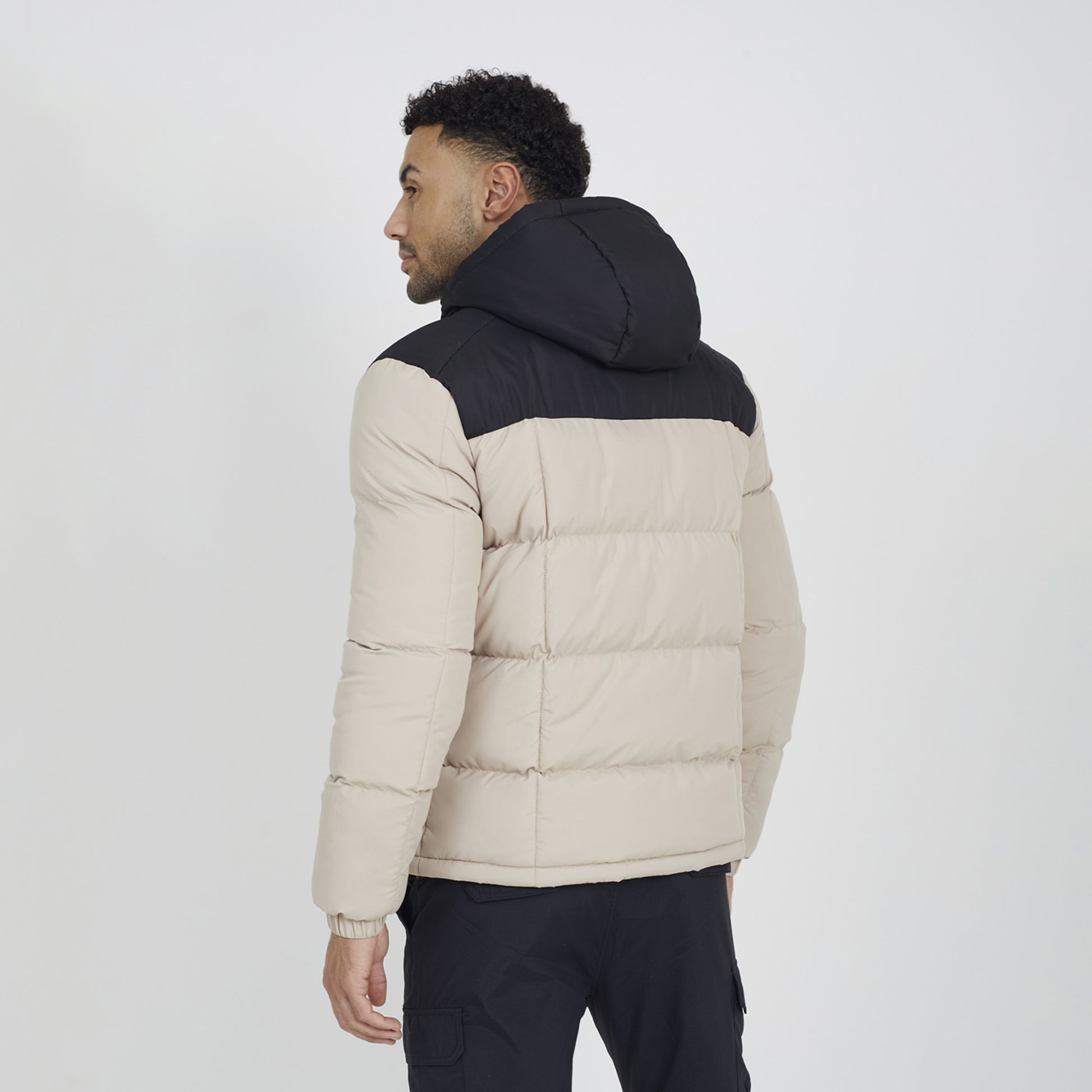 Brave Soul Stone Colour Block Padded Hooded Jacket - Stone Image 2