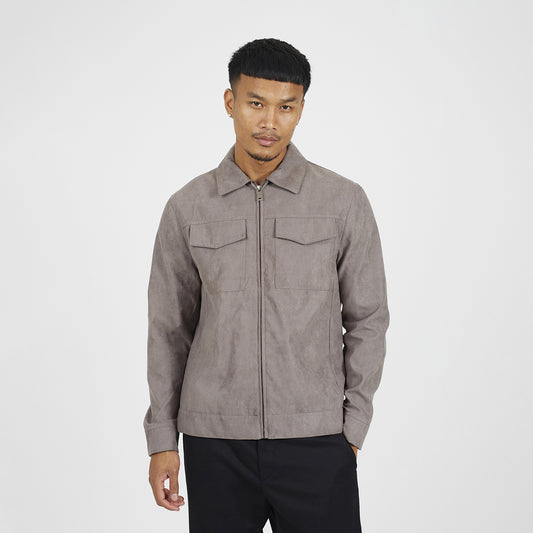 Brave Soul Taupe Faux Suede Patch Pocket Jacket - Taupe Image 1