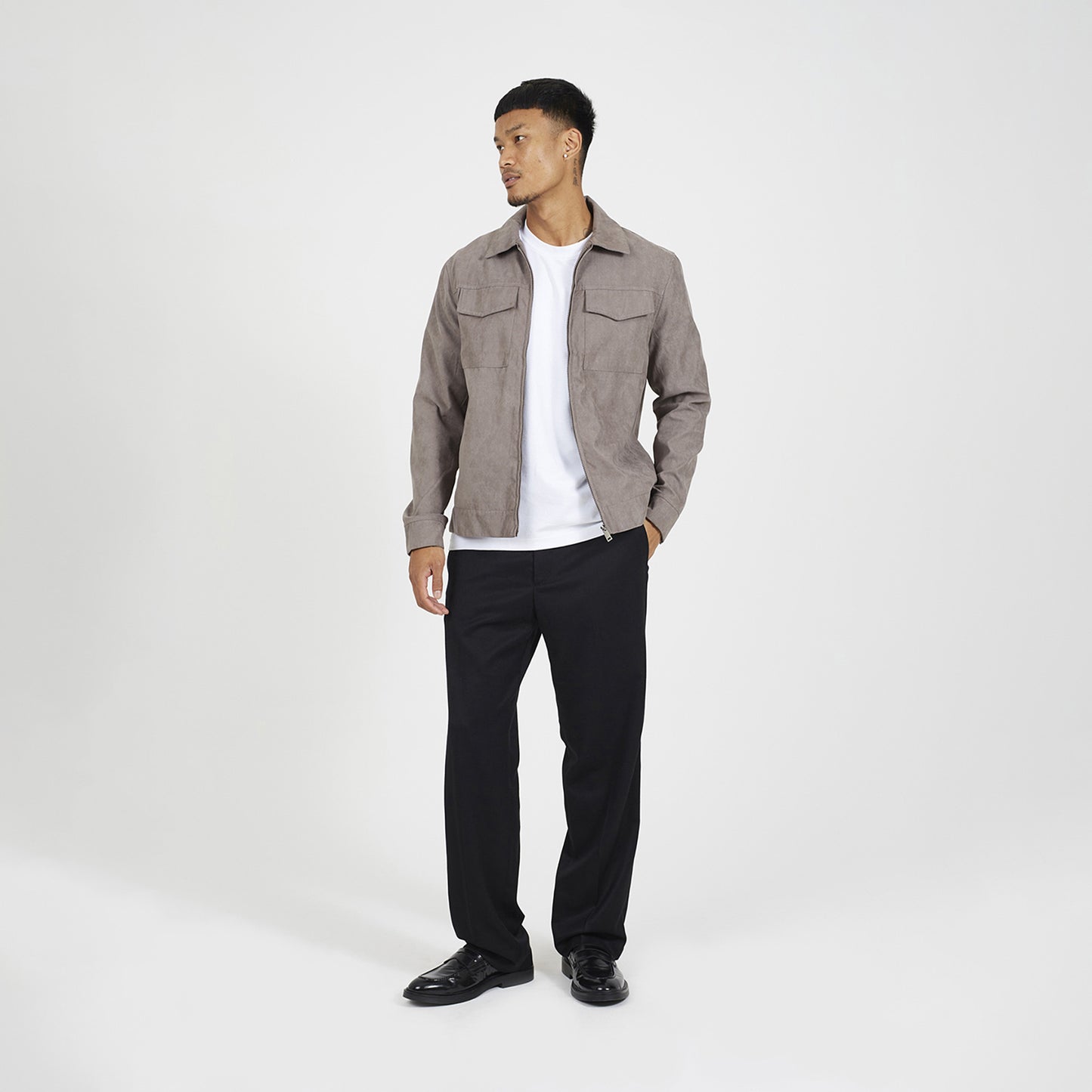 Brave Soul Taupe Faux Suede Patch Pocket Jacket - Taupe Image 3