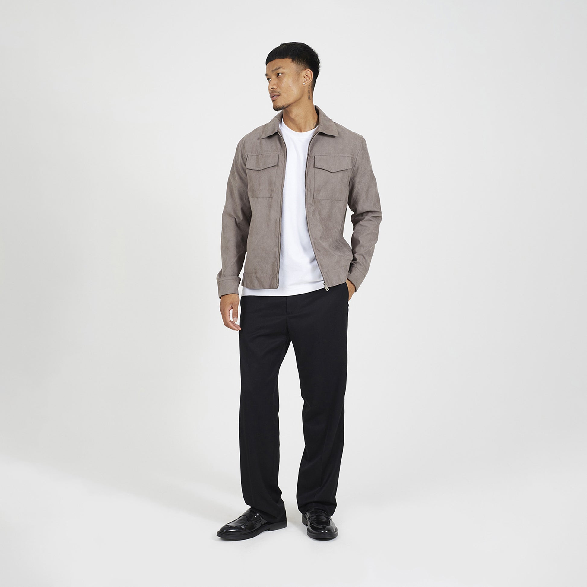 Brave Soul Taupe Faux Suede Patch Pocket Jacket - Taupe Image 3