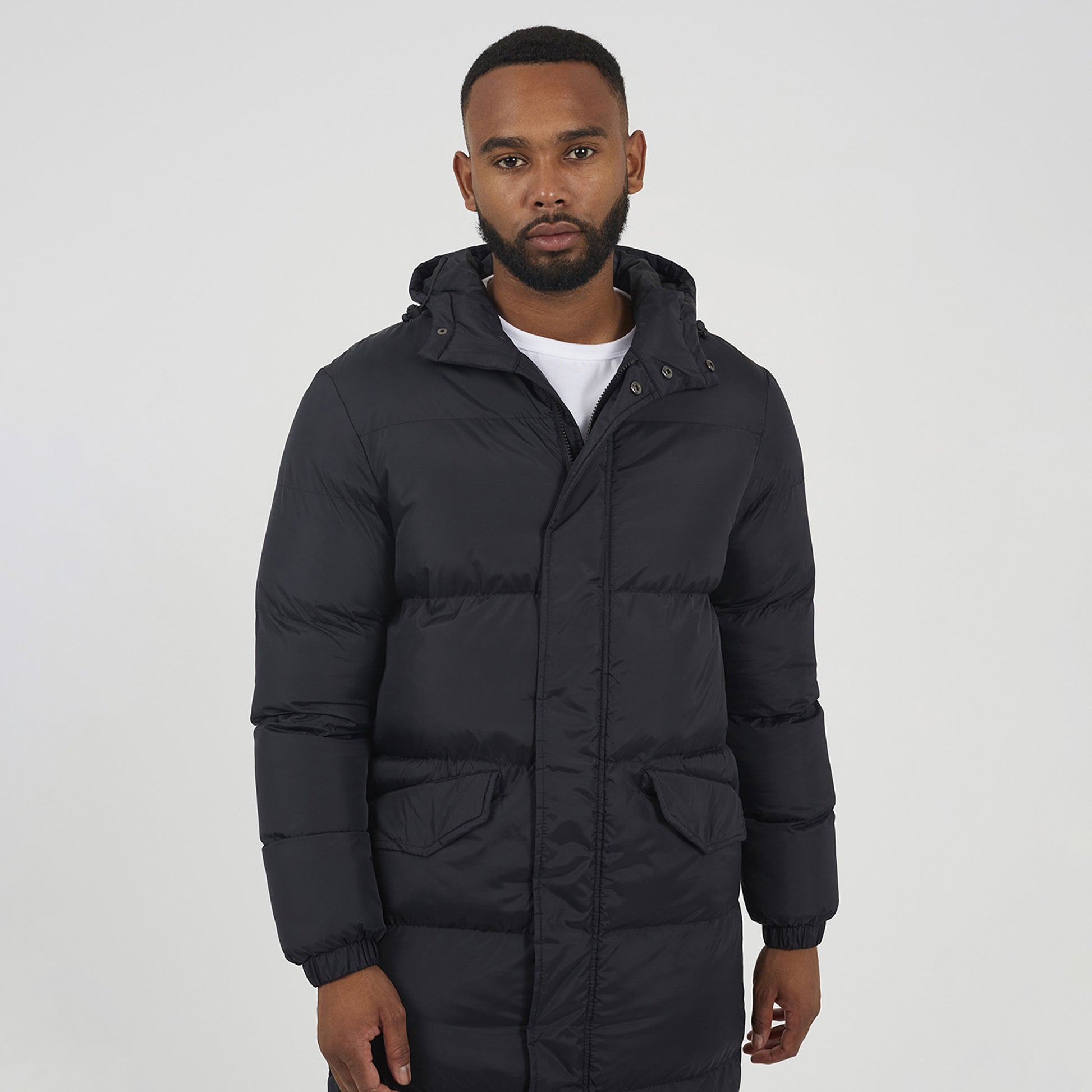 Brave Soul Black Long Length Hooded Padded Puffer Coat - Black Image 4