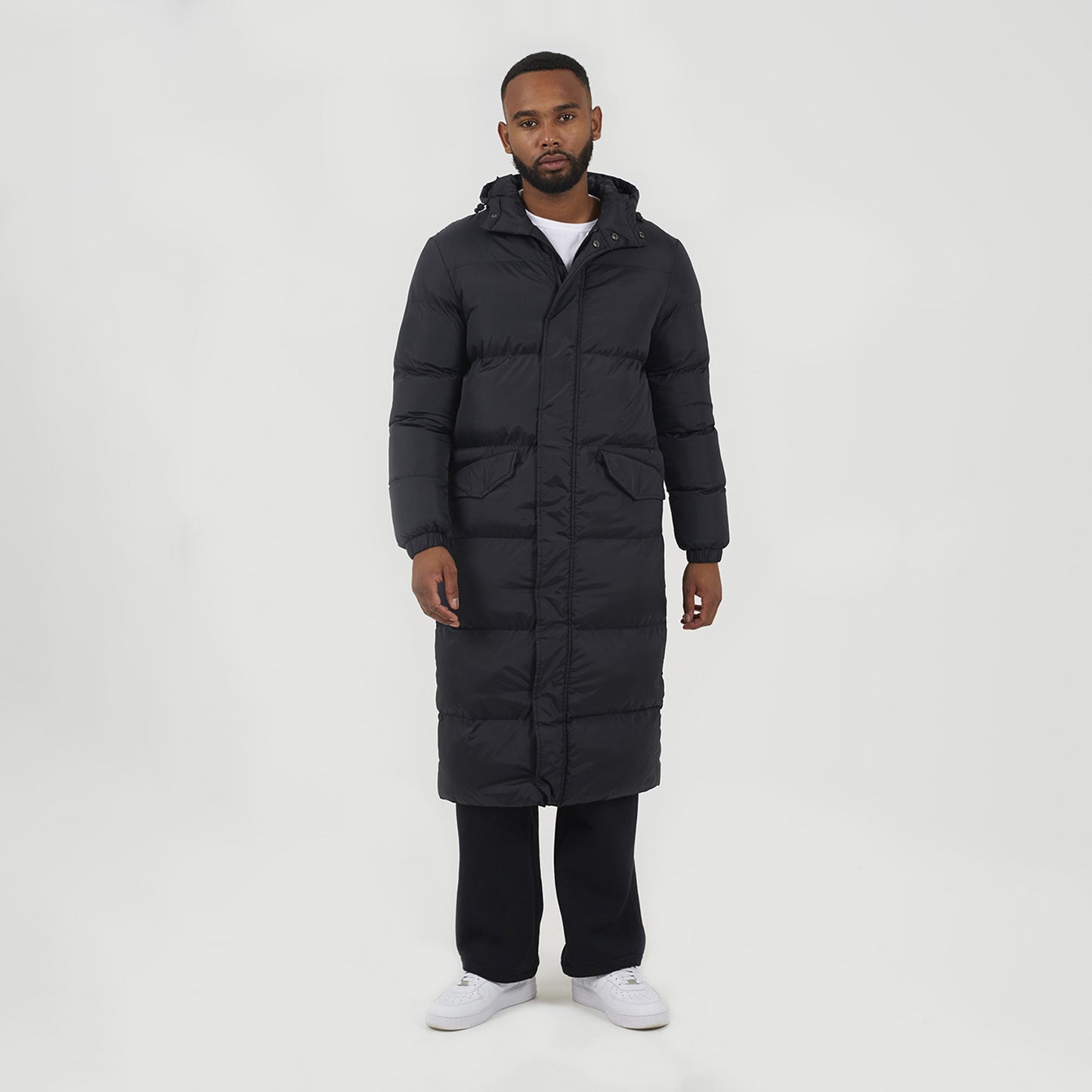 Brave Soul Black Long Length Hooded Padded Puffer Coat - Black Image 1