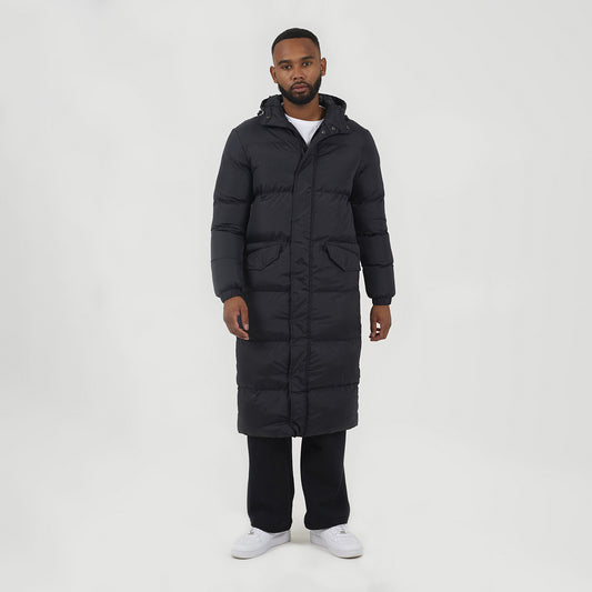 Brave Soul Black Long Length Hooded Padded Puffer Coat - Black Image 1