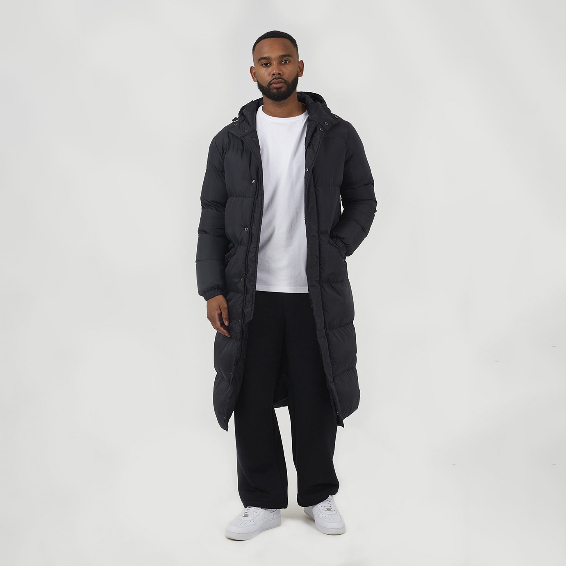 Brave Soul Black Long Length Hooded Padded Puffer Coat - Black Image 3