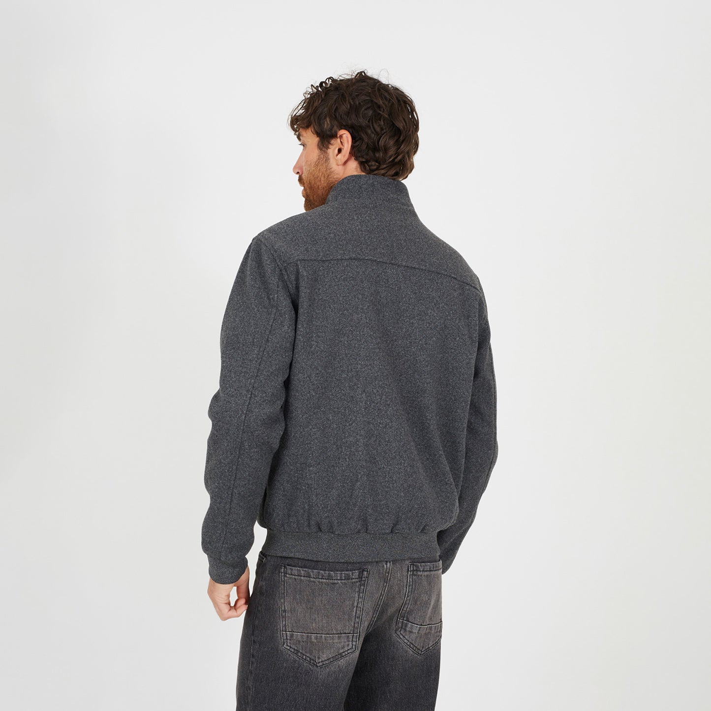 Brave Soul Grey Faux Wool Funnel Neck Bomber Style Jacket - Grey Image 2