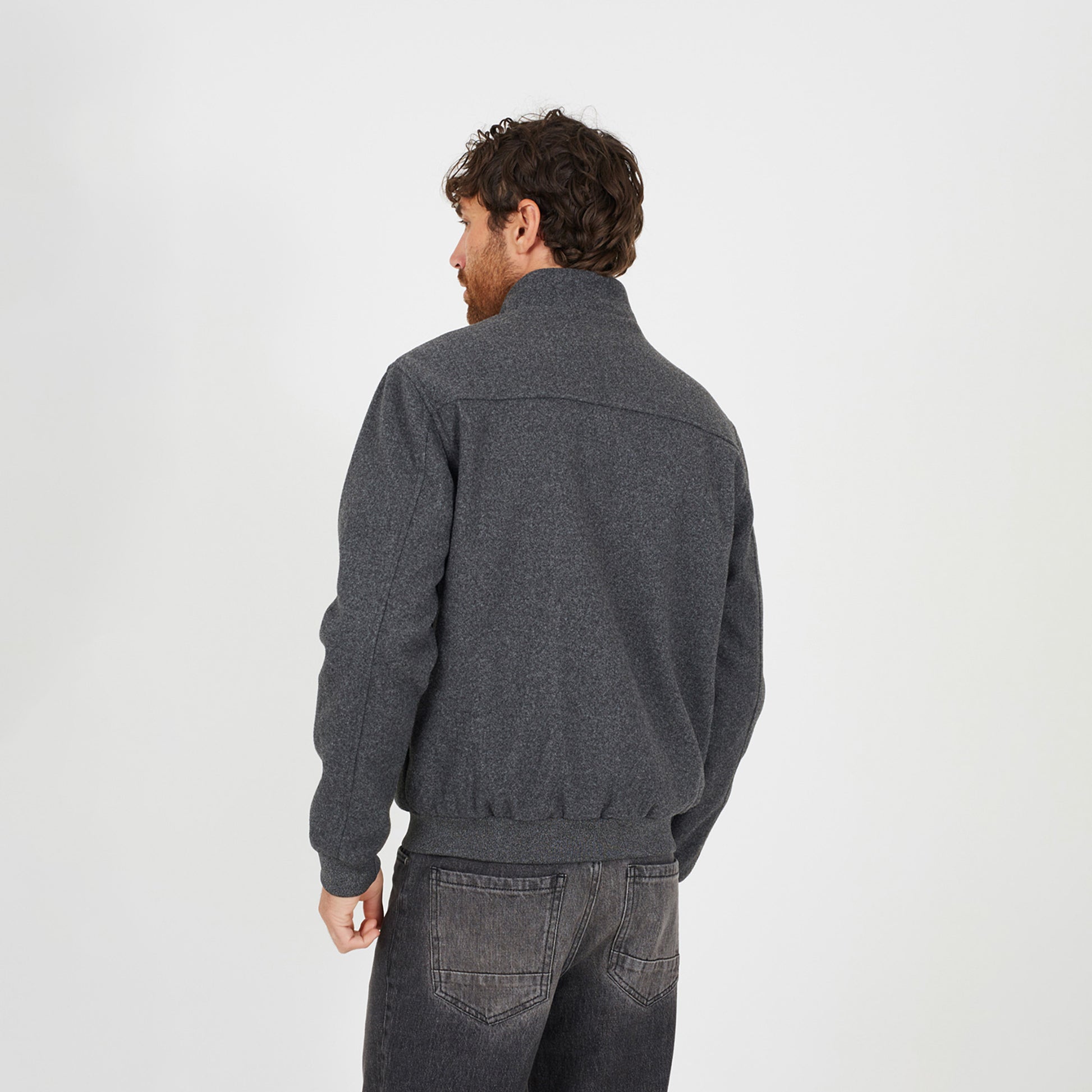 Brave Soul Grey Faux Wool Funnel Neck Bomber Style Jacket - Grey Image 2