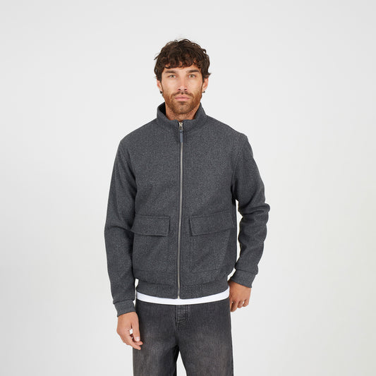 Brave Soul Grey Faux Wool Funnel Neck Bomber Style Jacket - Grey Image 1