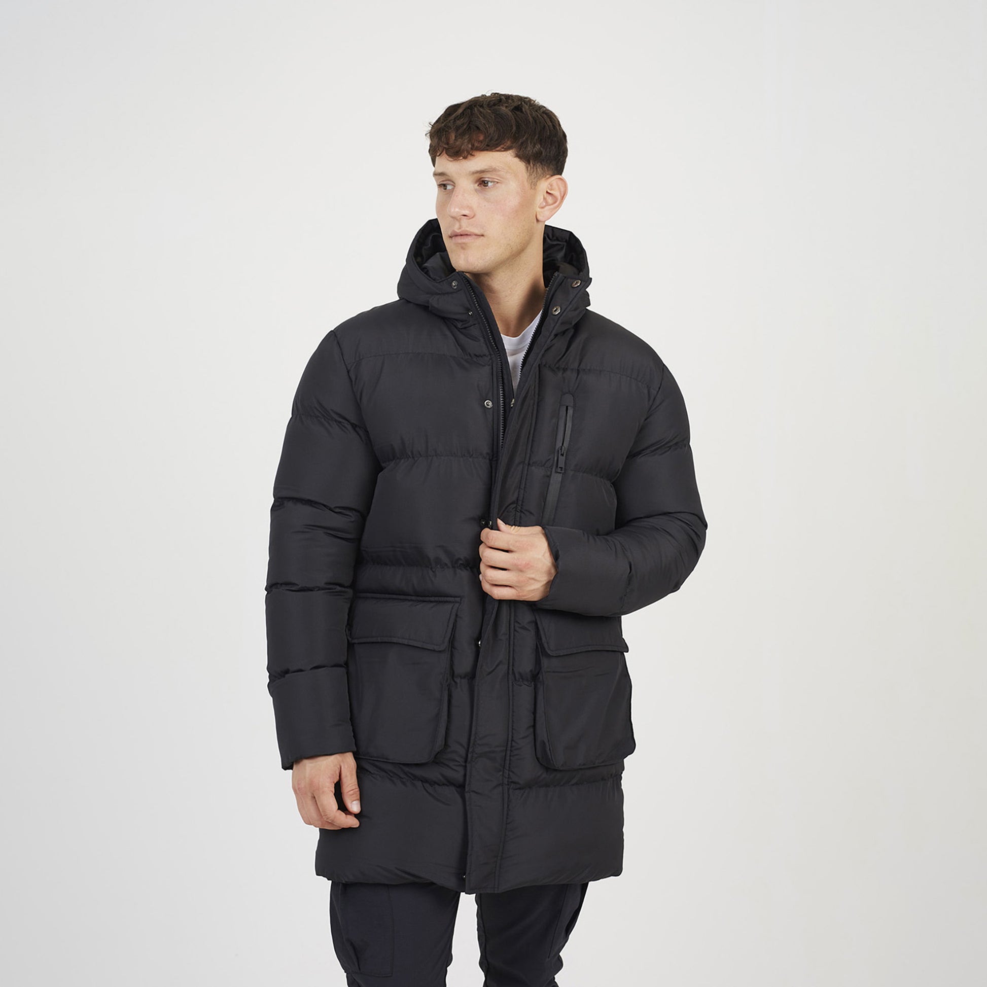 Brave Soul Black Longline Hooded Padded Jacket - Black Image 1