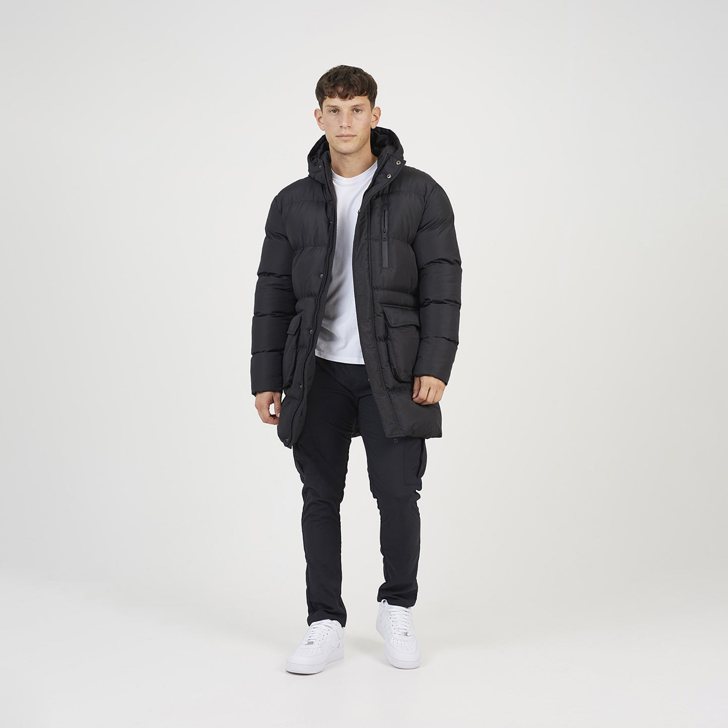 Brave Soul Black Longline Hooded Padded Jacket - Black Image 3