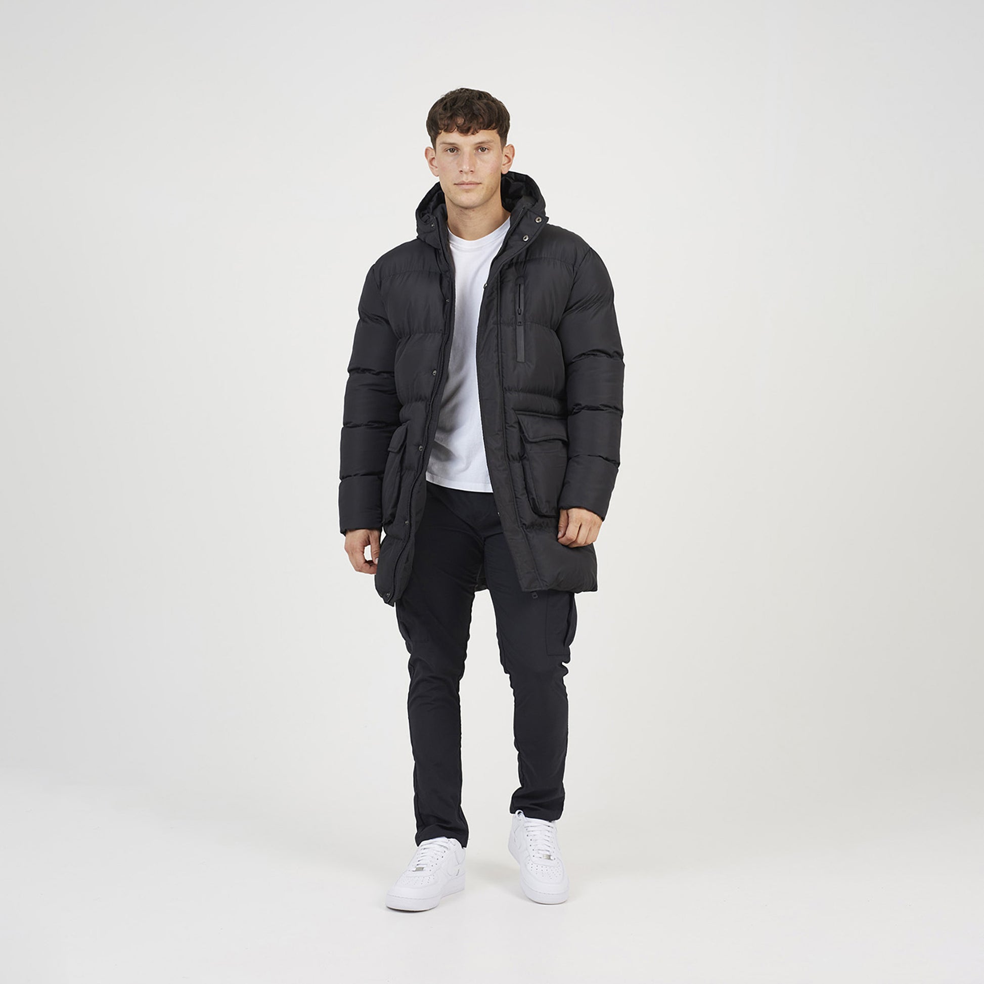 Brave Soul Black Longline Hooded Padded Jacket - Black Image 3