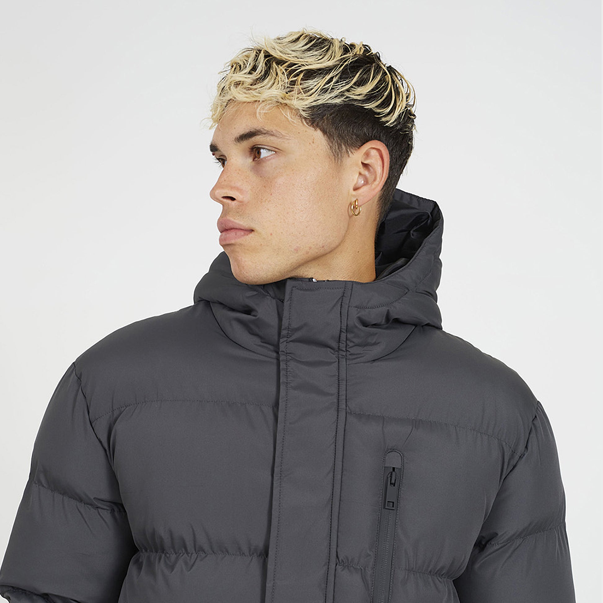 Brave Soul Dark Grey Longline Hooded Padded Jacket - Dark Grey Image 4
