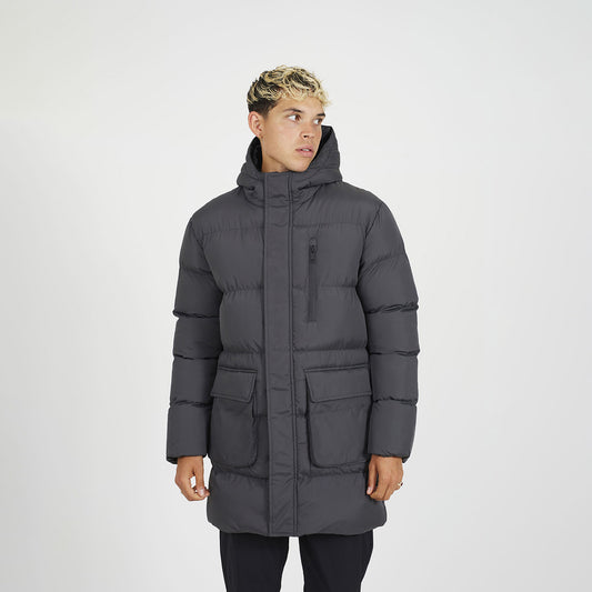 Brave Soul Dark Grey Longline Hooded Padded Jacket - Dark Grey Image 1