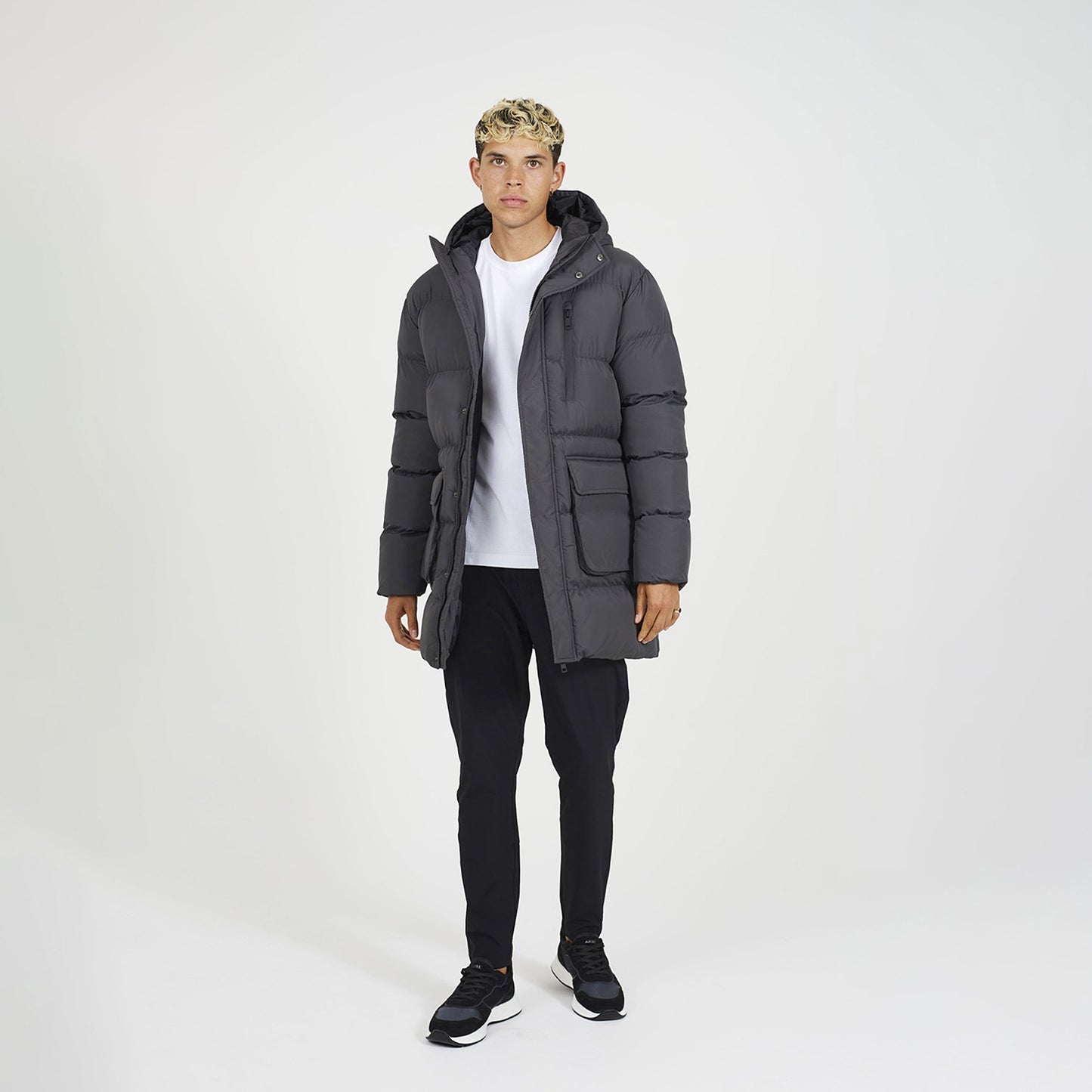 Brave Soul Dark Grey Longline Hooded Padded Jacket - Dark Grey Image 3