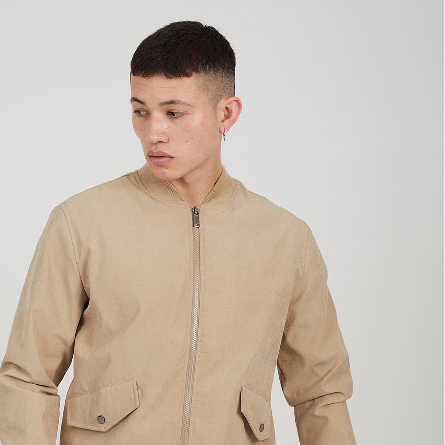 Brave Soul Stone Lightweight Bomber Jacket - Stone Image 1