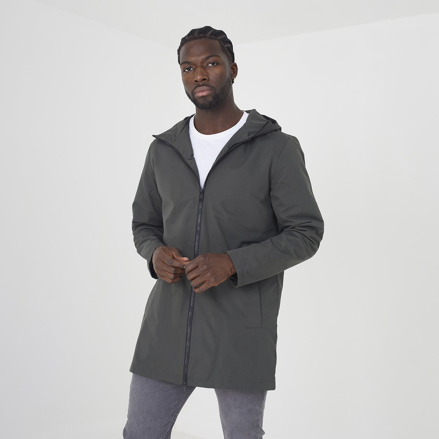Brave Soul Khaki Zip Through Mac - Khaki Image 1