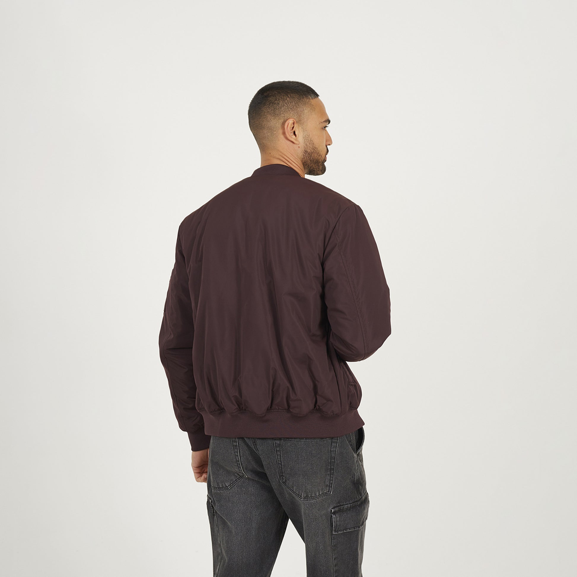 Brave Soul Burgundy Bomber Jacket with Sleeve Pocket Detail - Burgundy Image 2