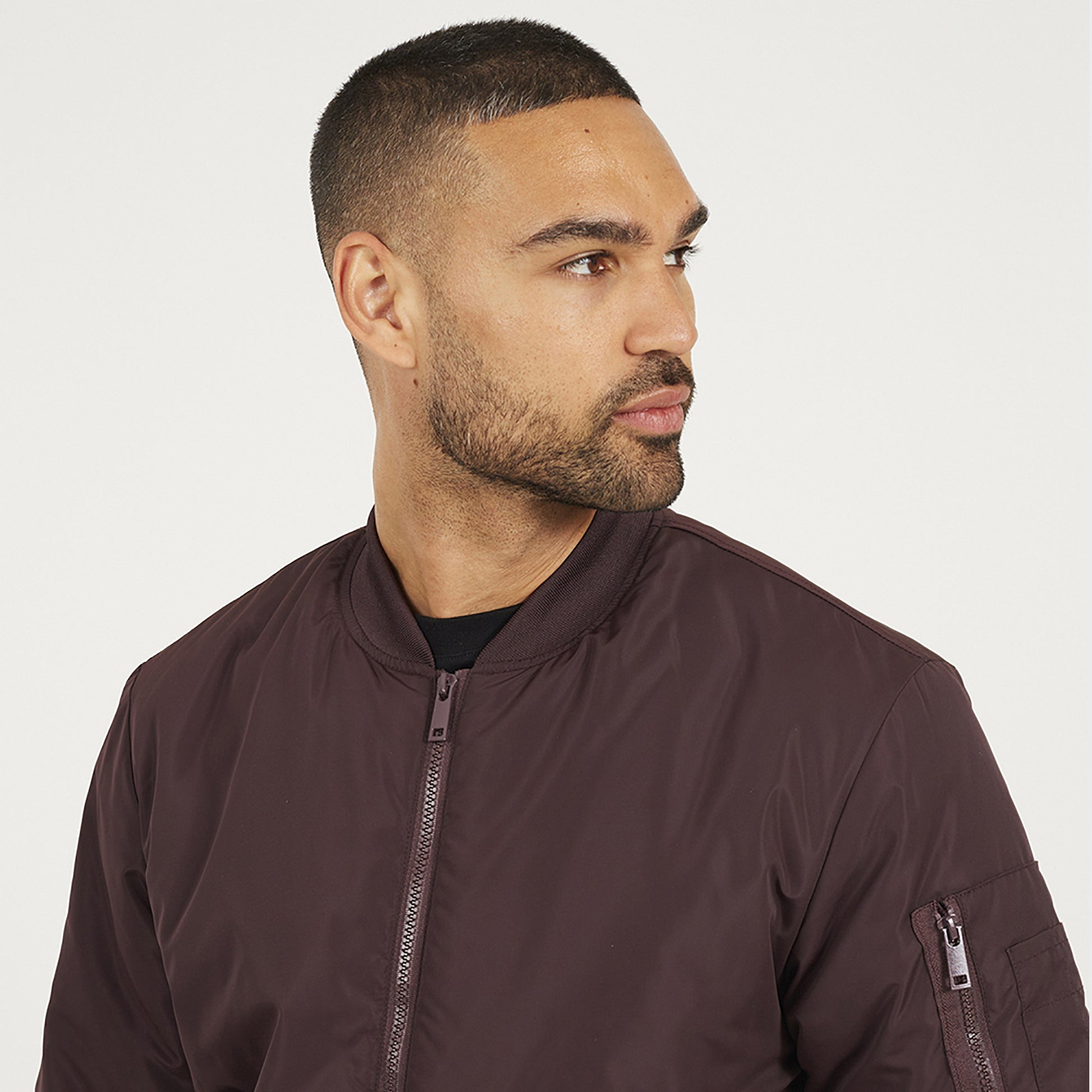 Brave Soul Burgundy Bomber Jacket with Sleeve Pocket Detail - Burgundy Image 4