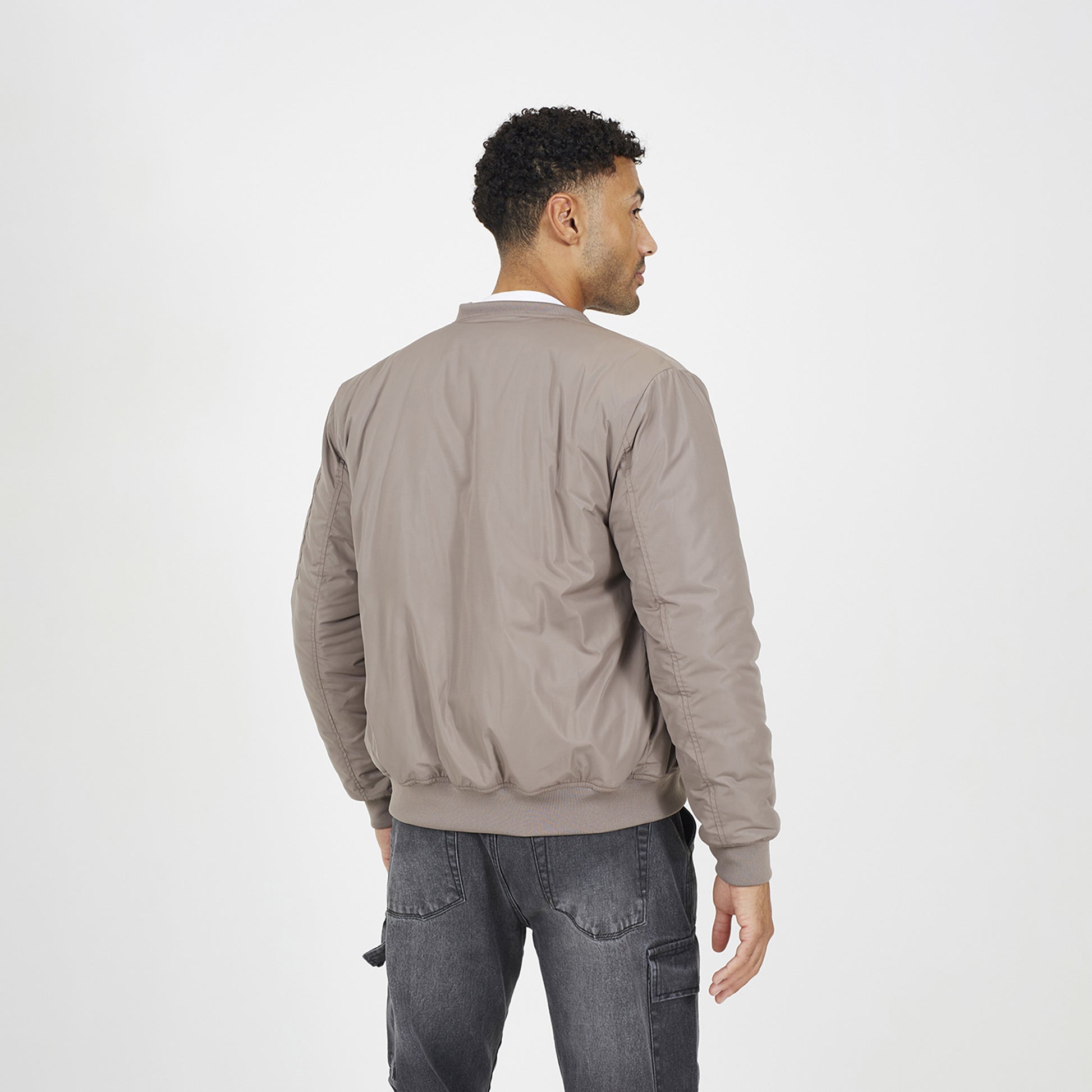 Brave Soul Taupe Bomber Jacket with Sleeve Pocket Detail - Taupe Image 2