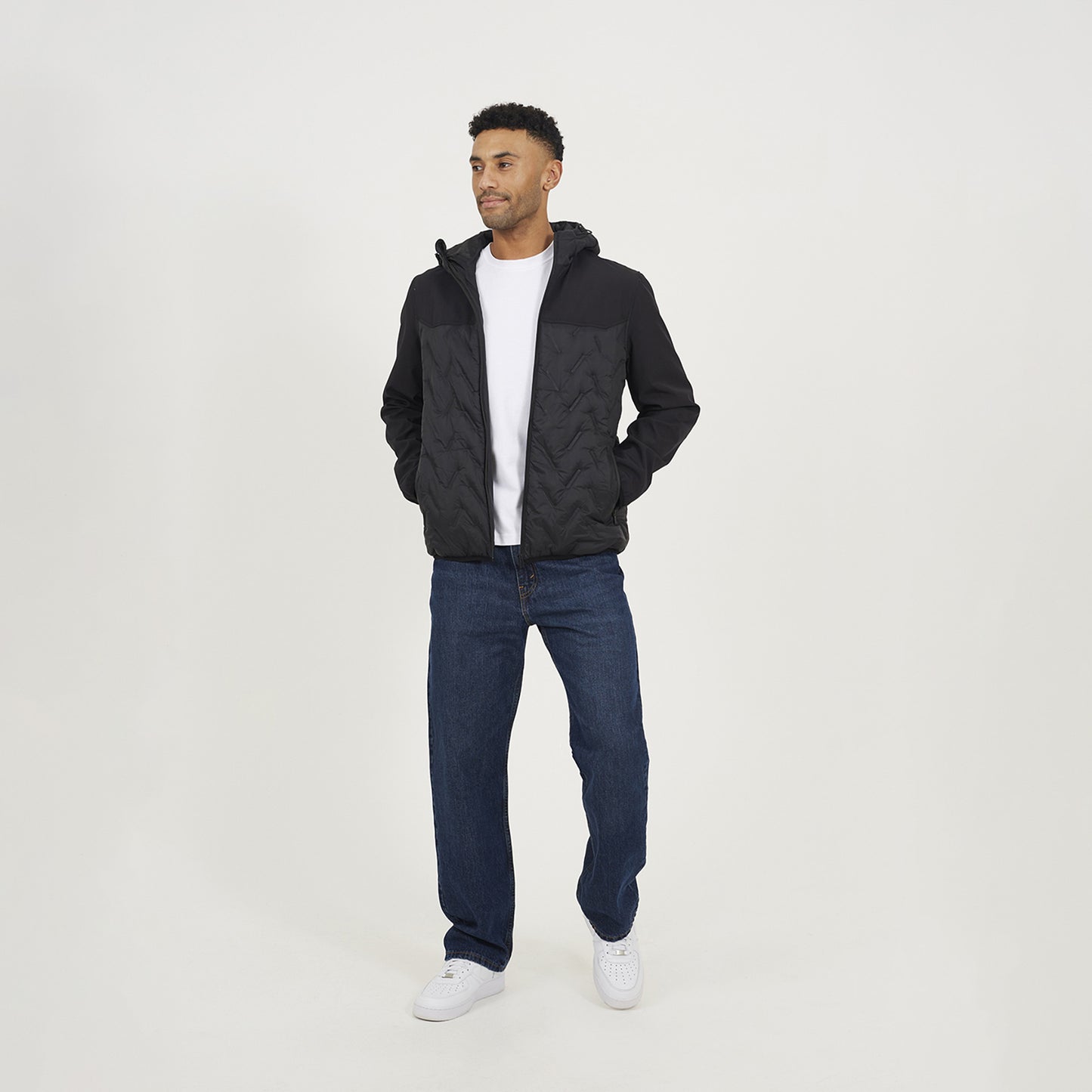 Brave Soul Black Quilted Hooded Zip-Up Jacket - Black Image 3