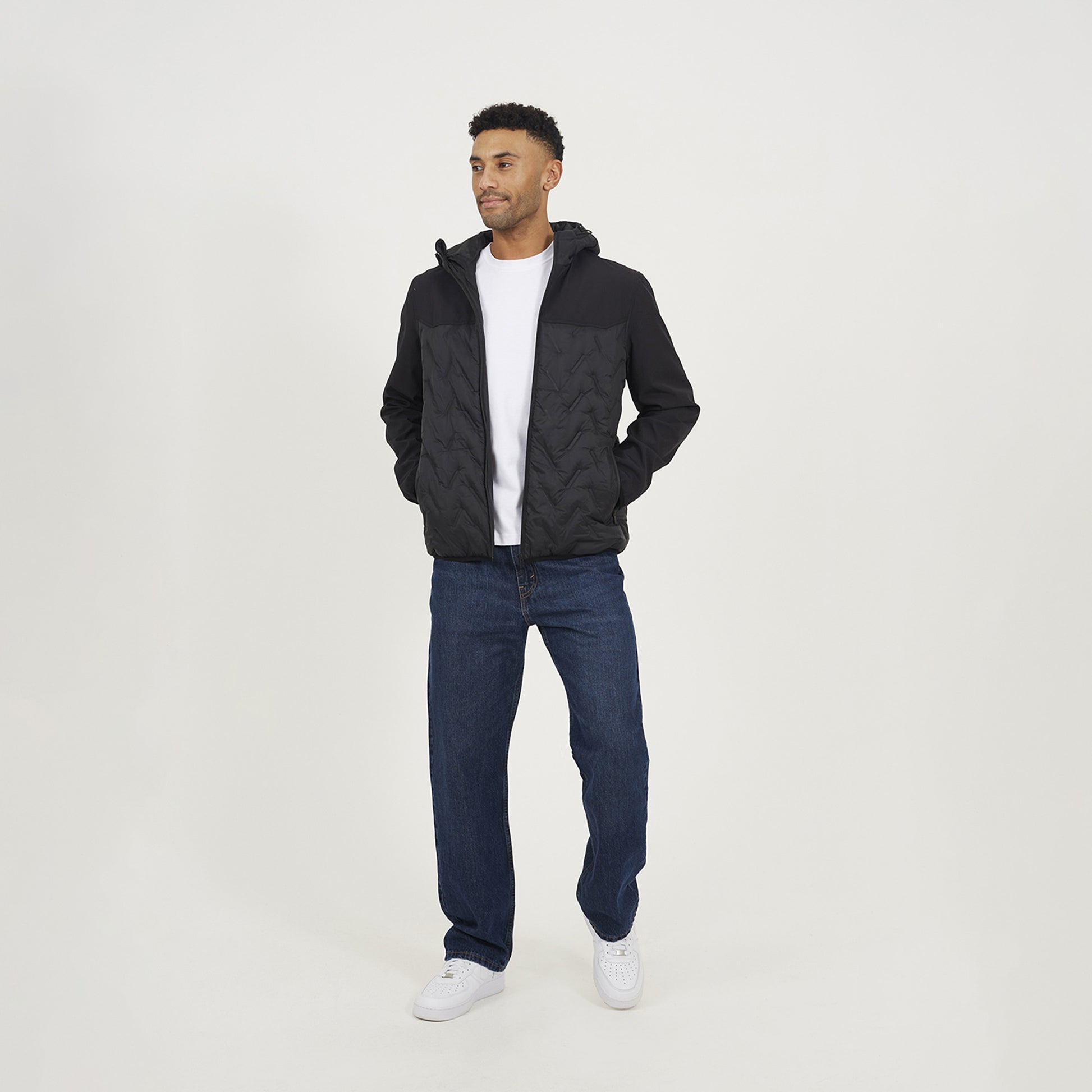 Brave Soul Black Quilted Hooded Zip-Up Jacket - Black Image 3