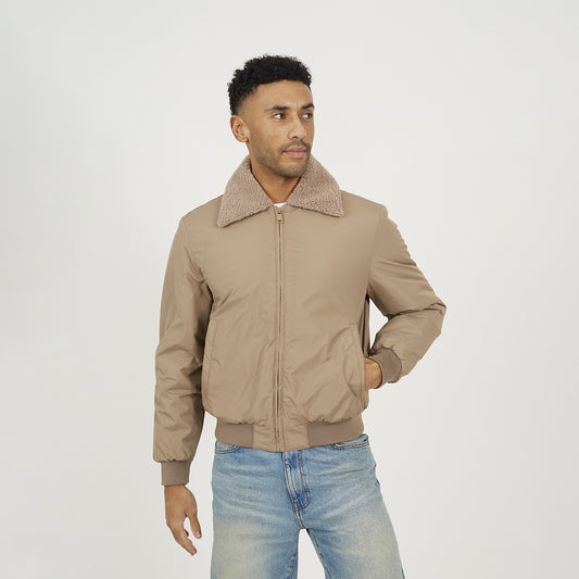 Brave Soul Stone Harrington Jacket with Borg Collar - Stone Image 1