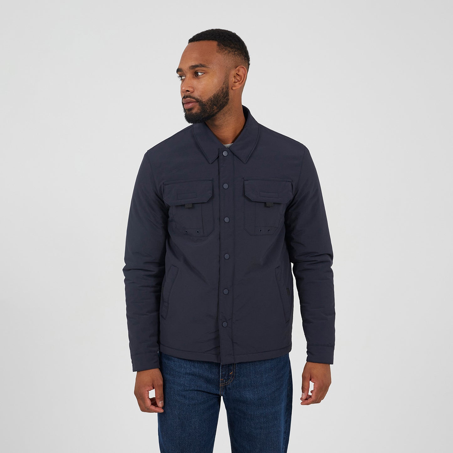 Brave Soul Navy Borg Lined Zip-Up Shacket - Navy Image 1