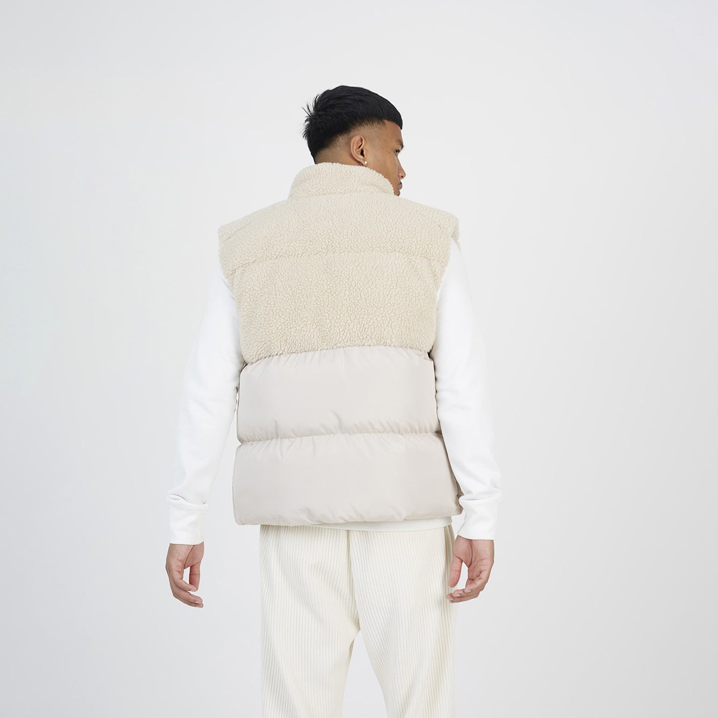 Brave Soul Stone Funnel Neck Borg Panel Gilet - Stone Image 2