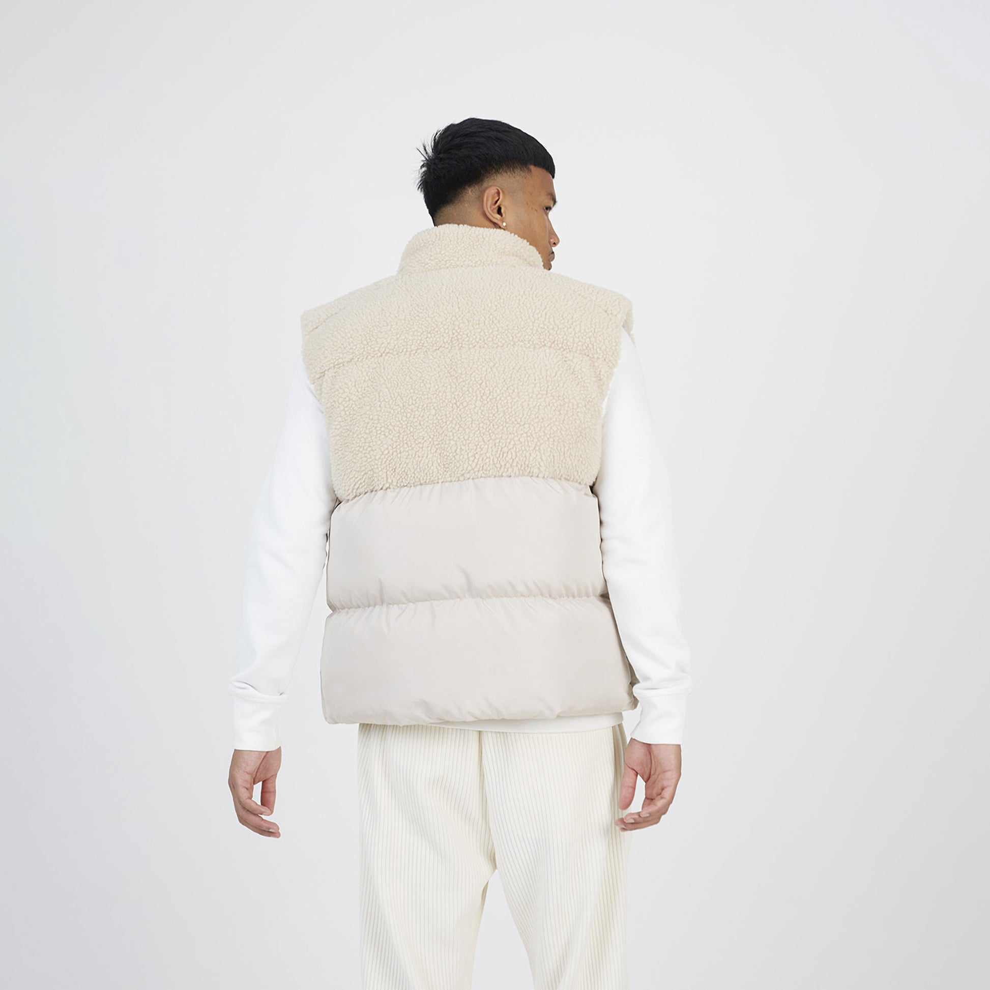 Brave Soul Stone Funnel Neck Borg Panel Gilet - Stone Image 2