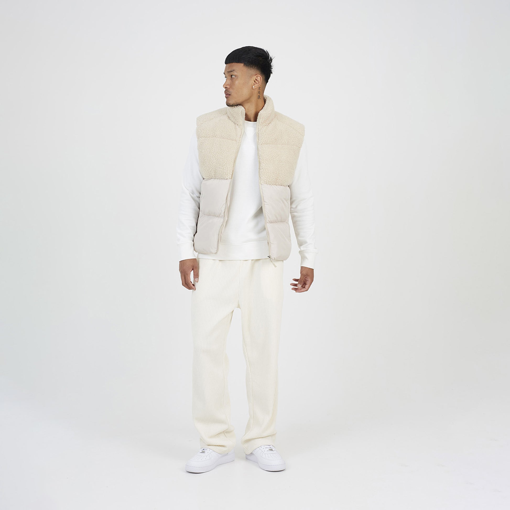 Brave Soul Stone Funnel Neck Borg Panel Gilet - Stone Image 3