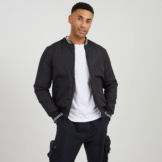 Brave Soul Black Zip Through Fleece Bomber Jacket - Black Image 1