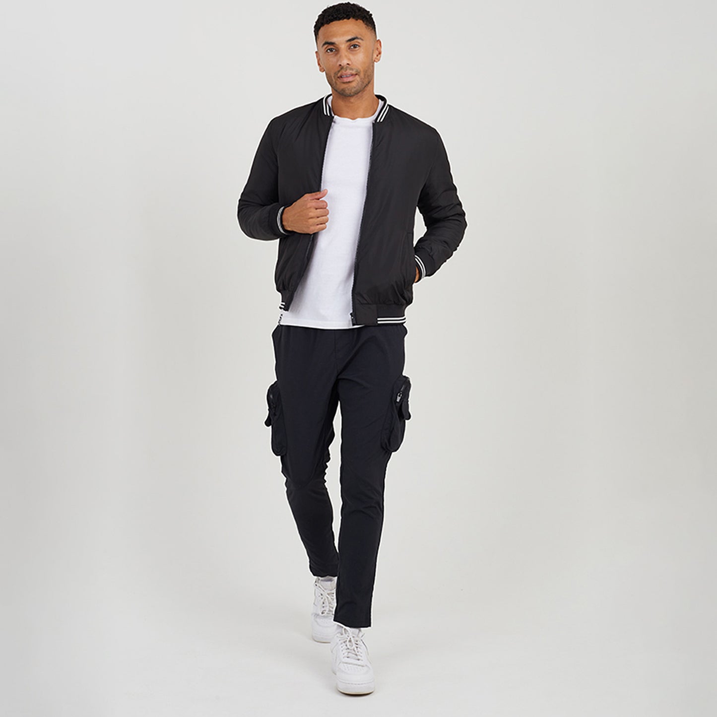 Brave Soul Black Zip Through Fleece Bomber Jacket - Black Image 3