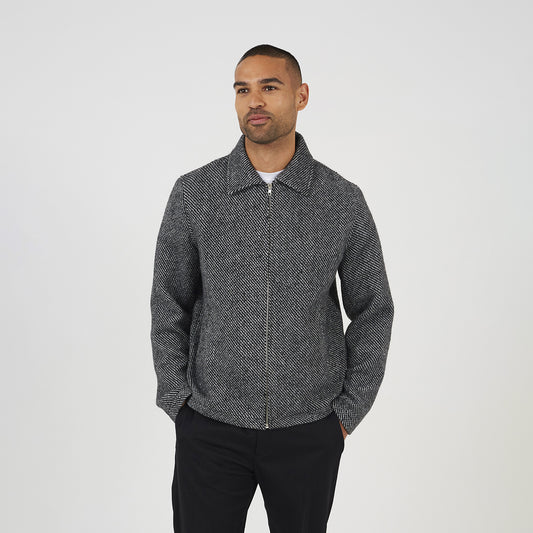 Brave Soul Grey Wool-Look Harrington Jacket - Grey Image 1