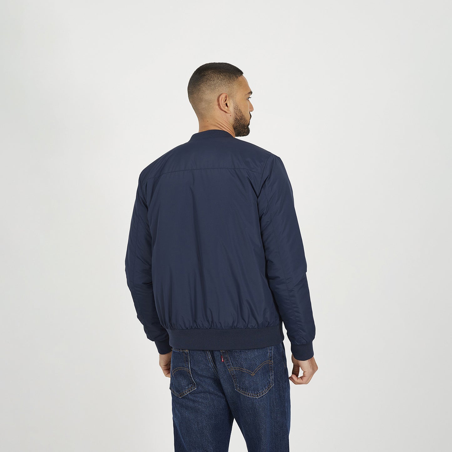 Brave Soul Navy Collarless Bomber Zip-Up Jacket - Navy Image 2