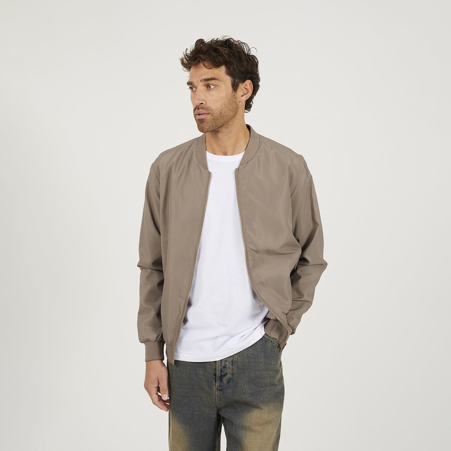 Brave Soul Taupe Bomber Jacket - Taupe Image 1