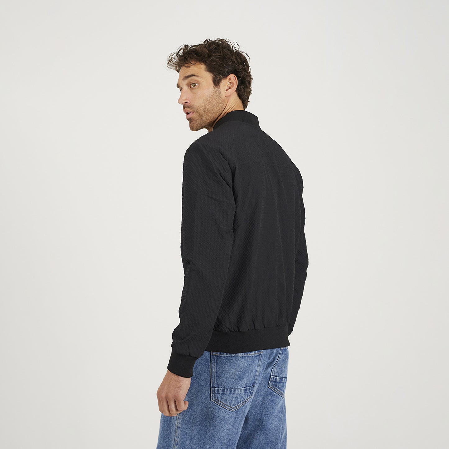 Brave Soul Black Seersucker Bomber Jacket - Black Image 2