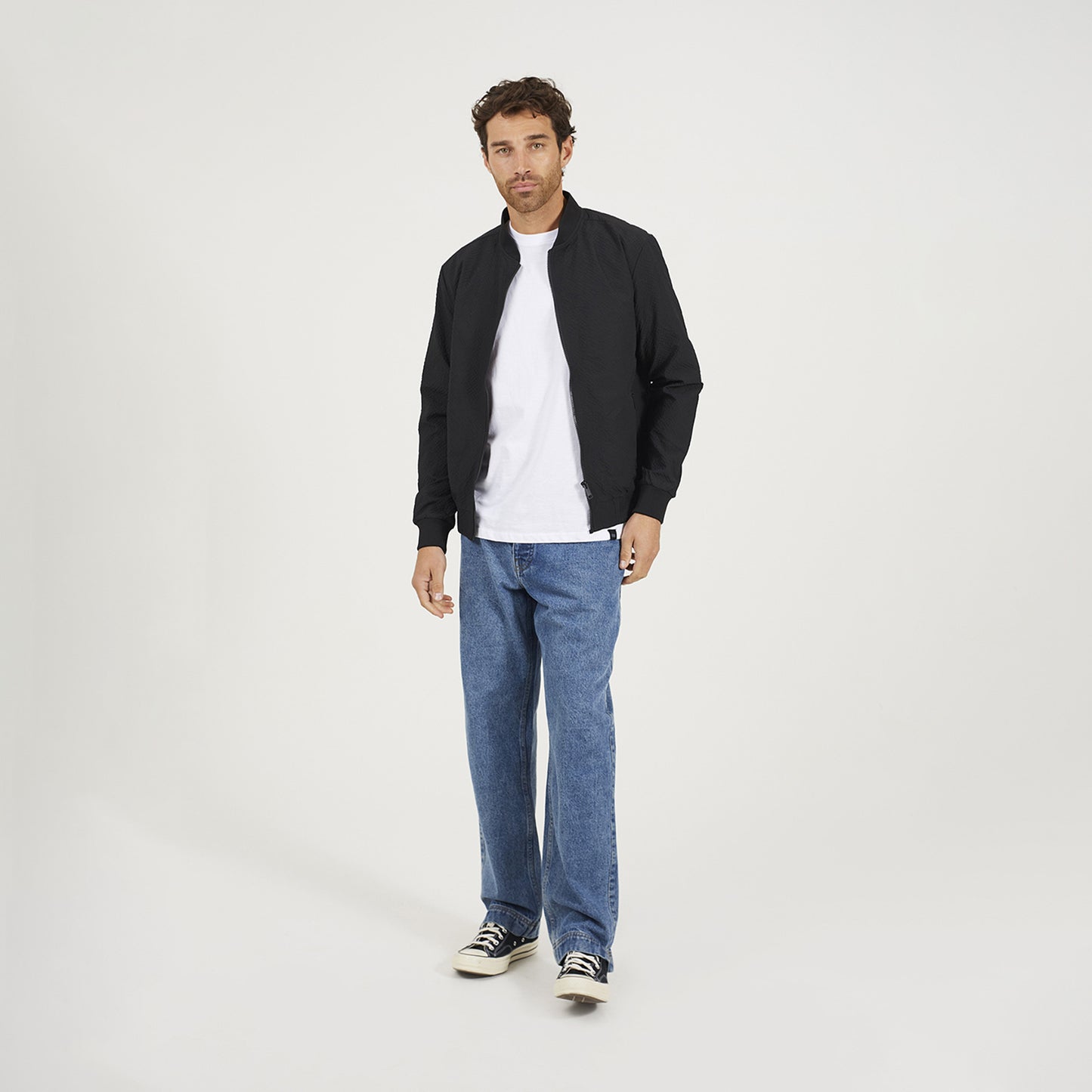 Brave Soul Black Seersucker Bomber Jacket - Black Image 3