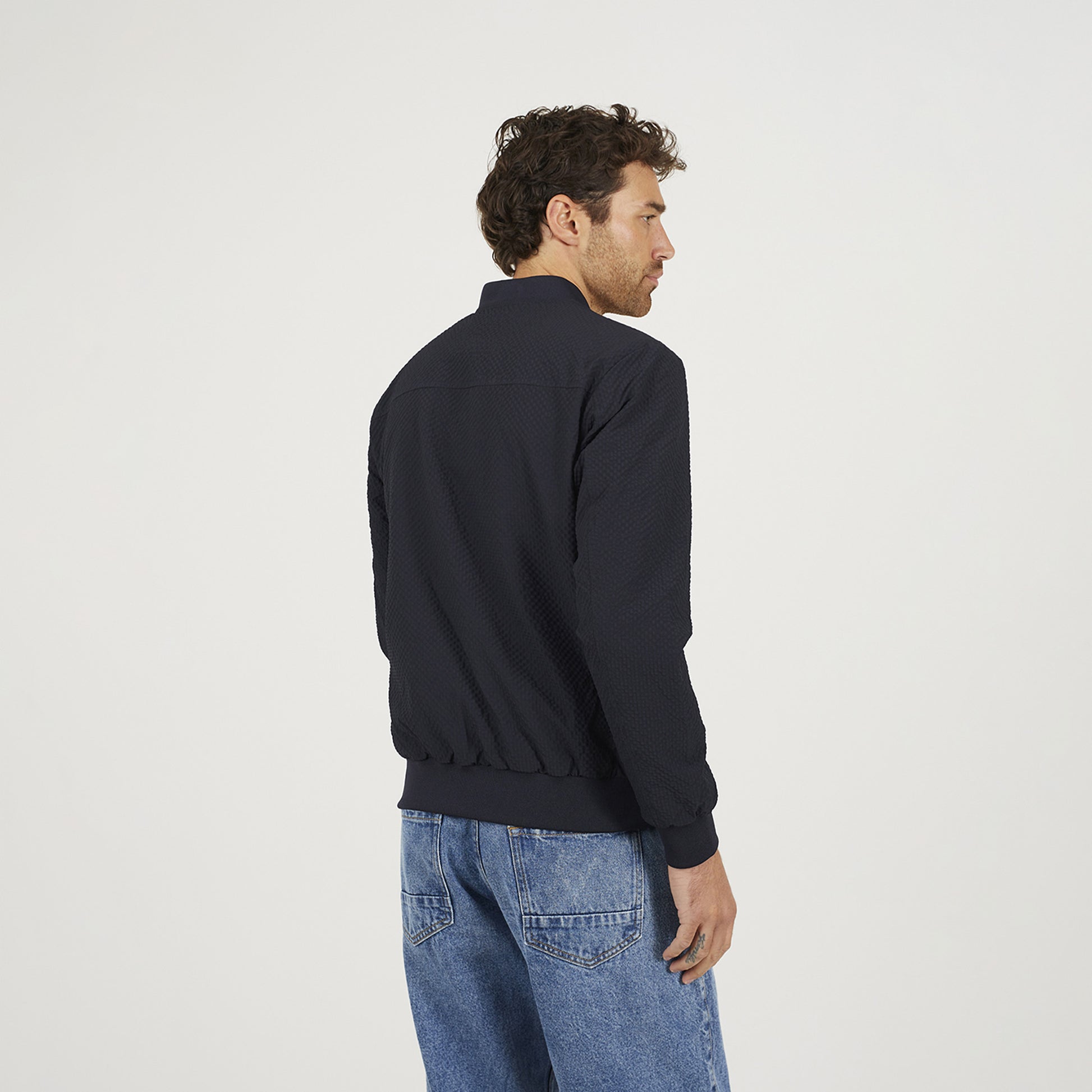 Brave Soul Navy Seersucker Bomber Jacket - Navy Image 2