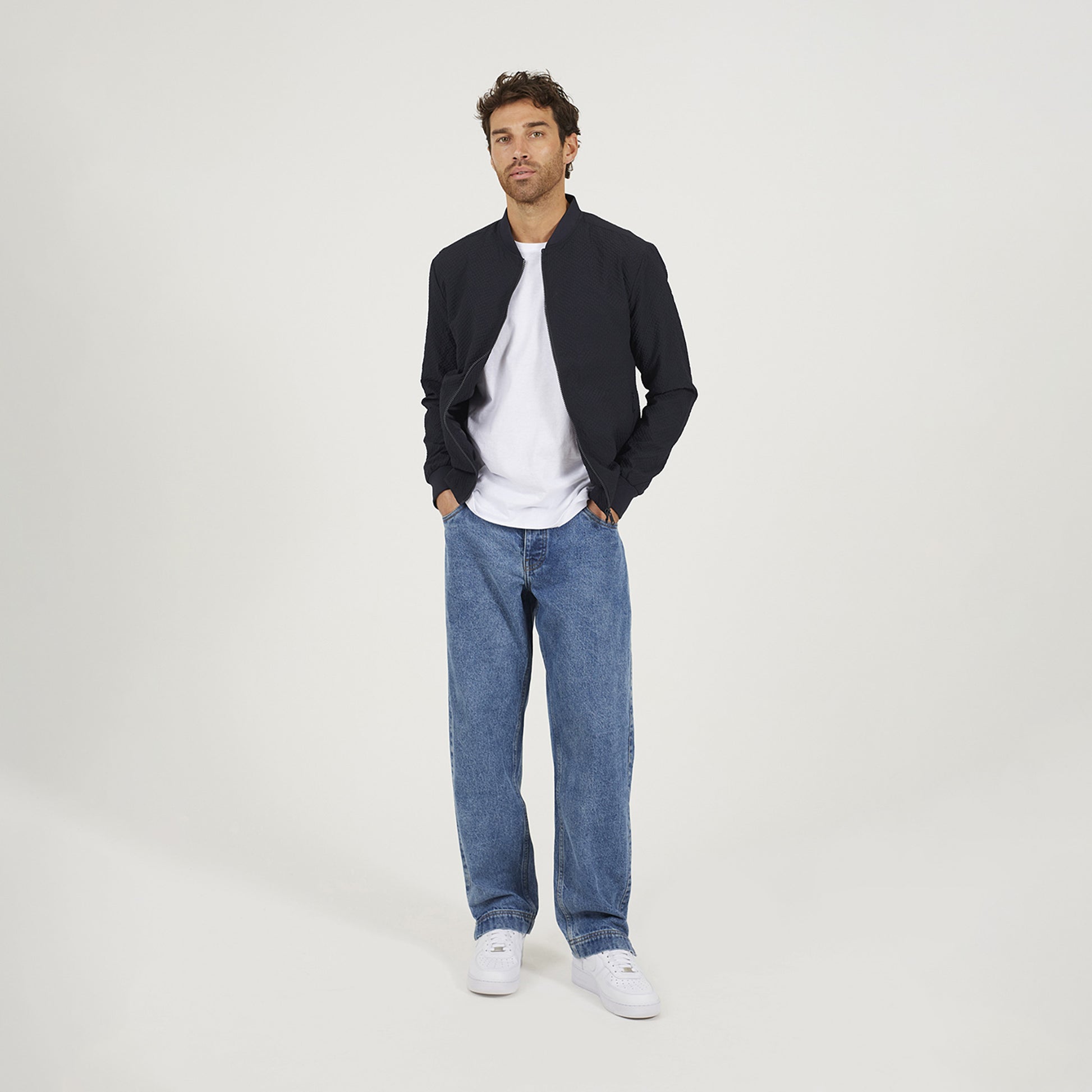 Brave Soul Navy Seersucker Bomber Jacket - Navy Image 3