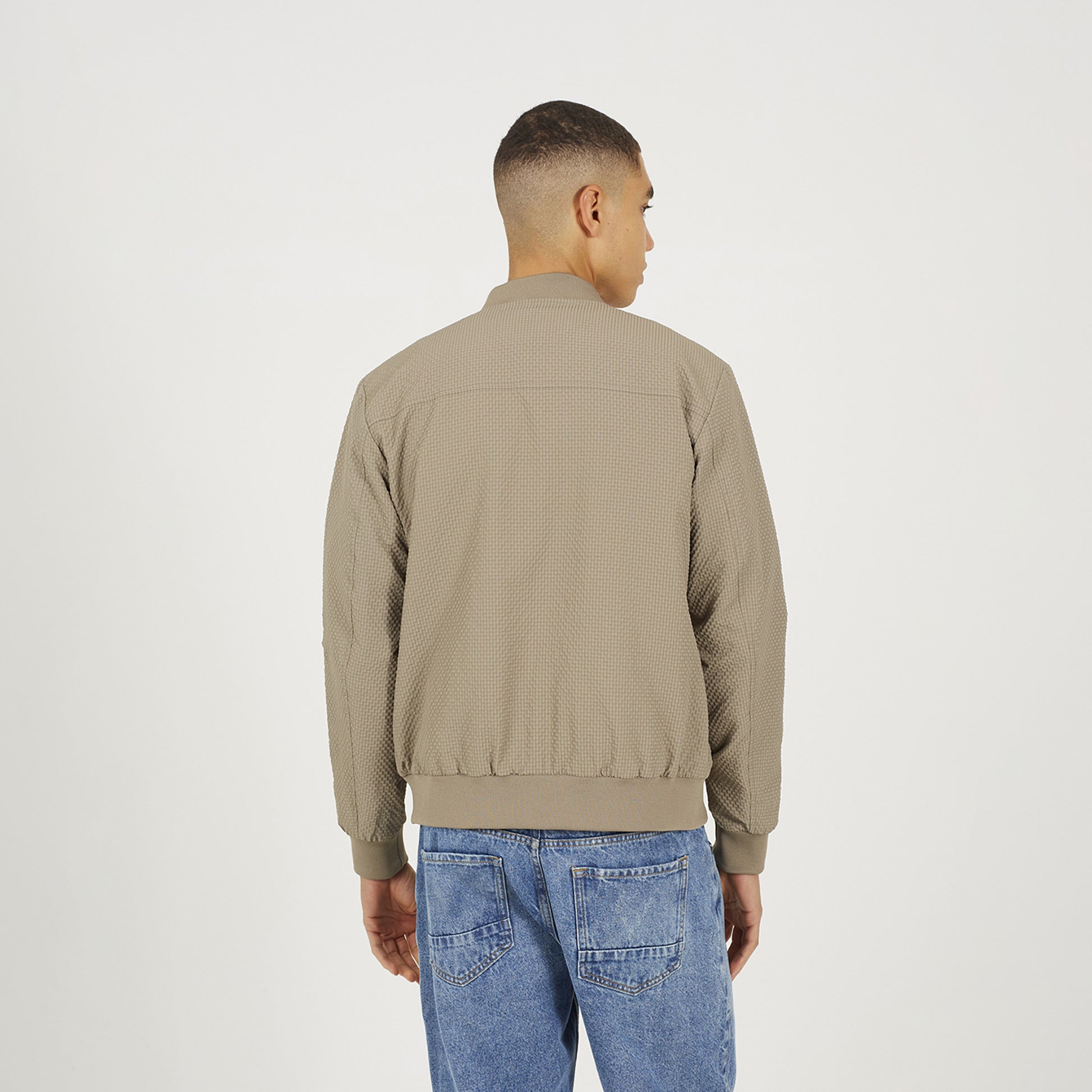 Brave Soul Taupe Seersucker Bomber Jacket - Taupe Image 2