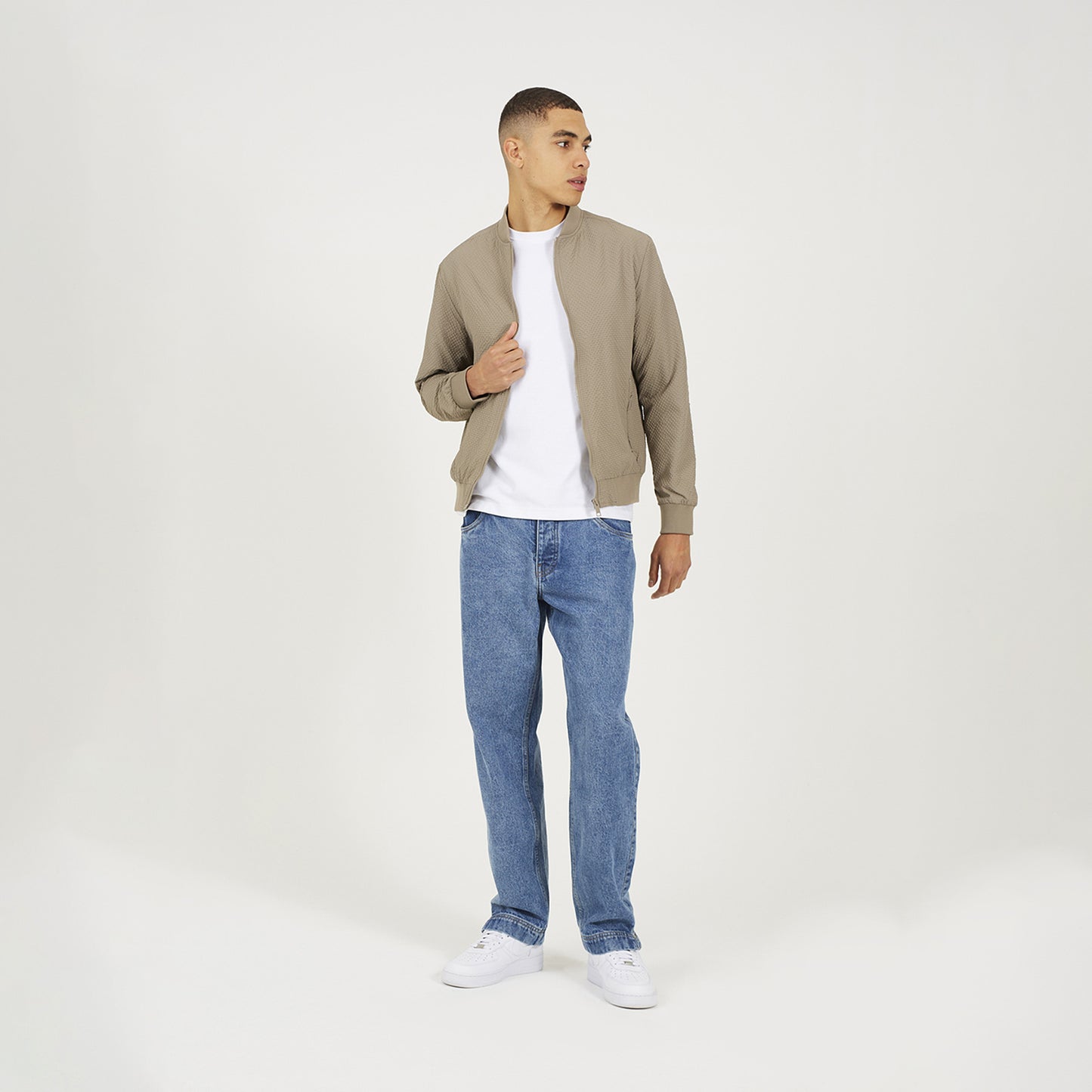 Brave Soul Taupe Seersucker Bomber Jacket - Taupe Image 3