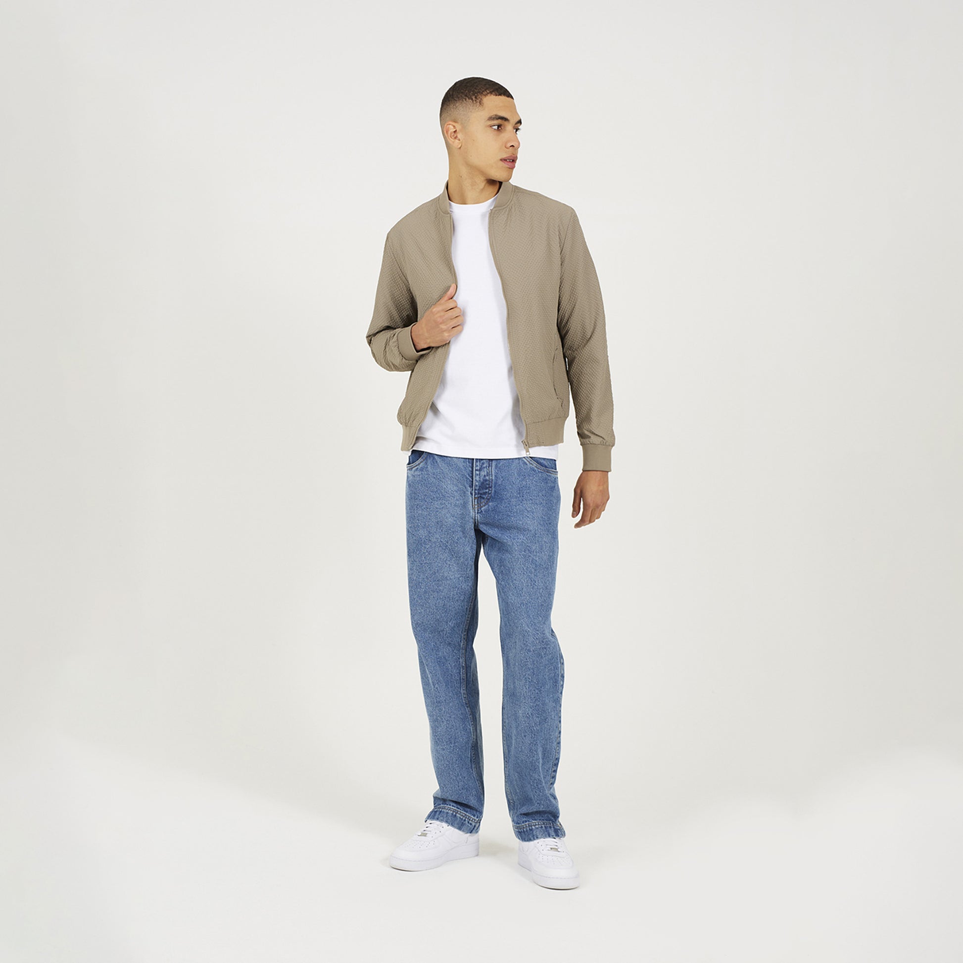 Brave Soul Taupe Seersucker Bomber Jacket - Taupe Image 3