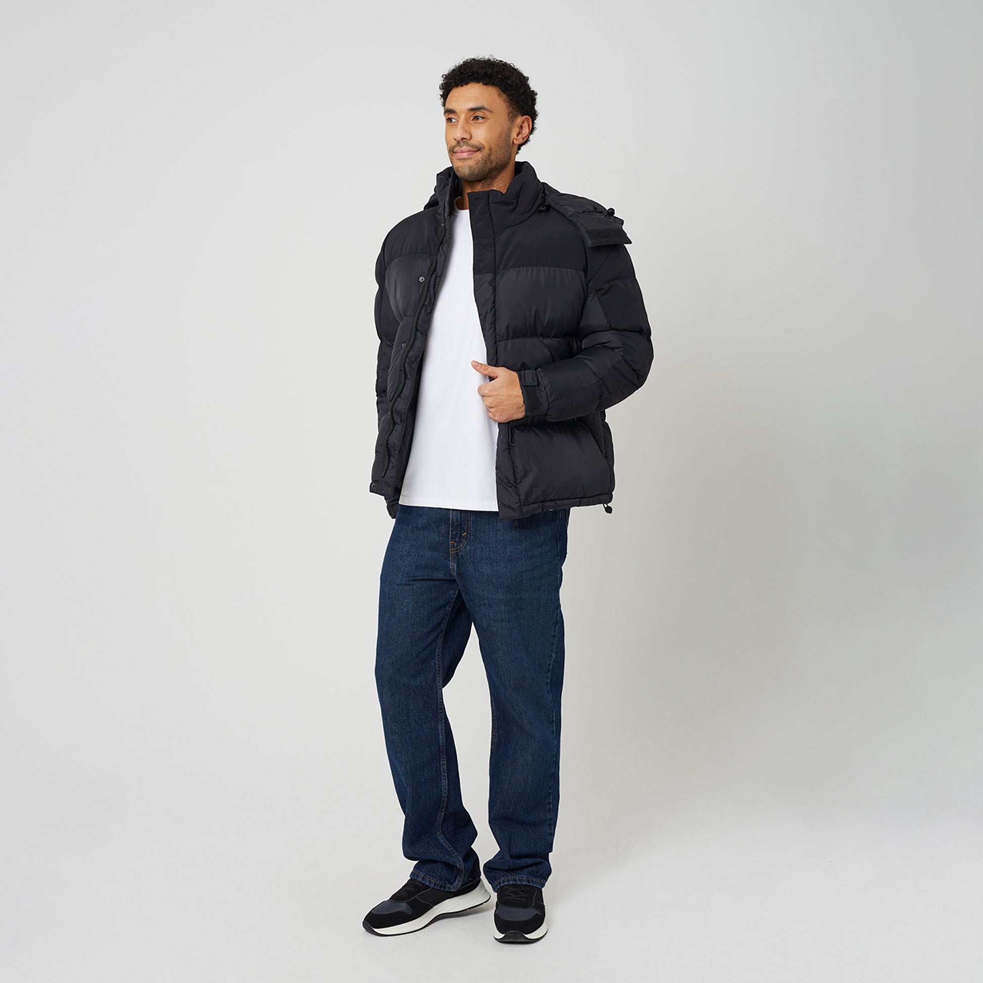 Brave Soul Black Oversized Hooded Padded Jacket - Black Image 3