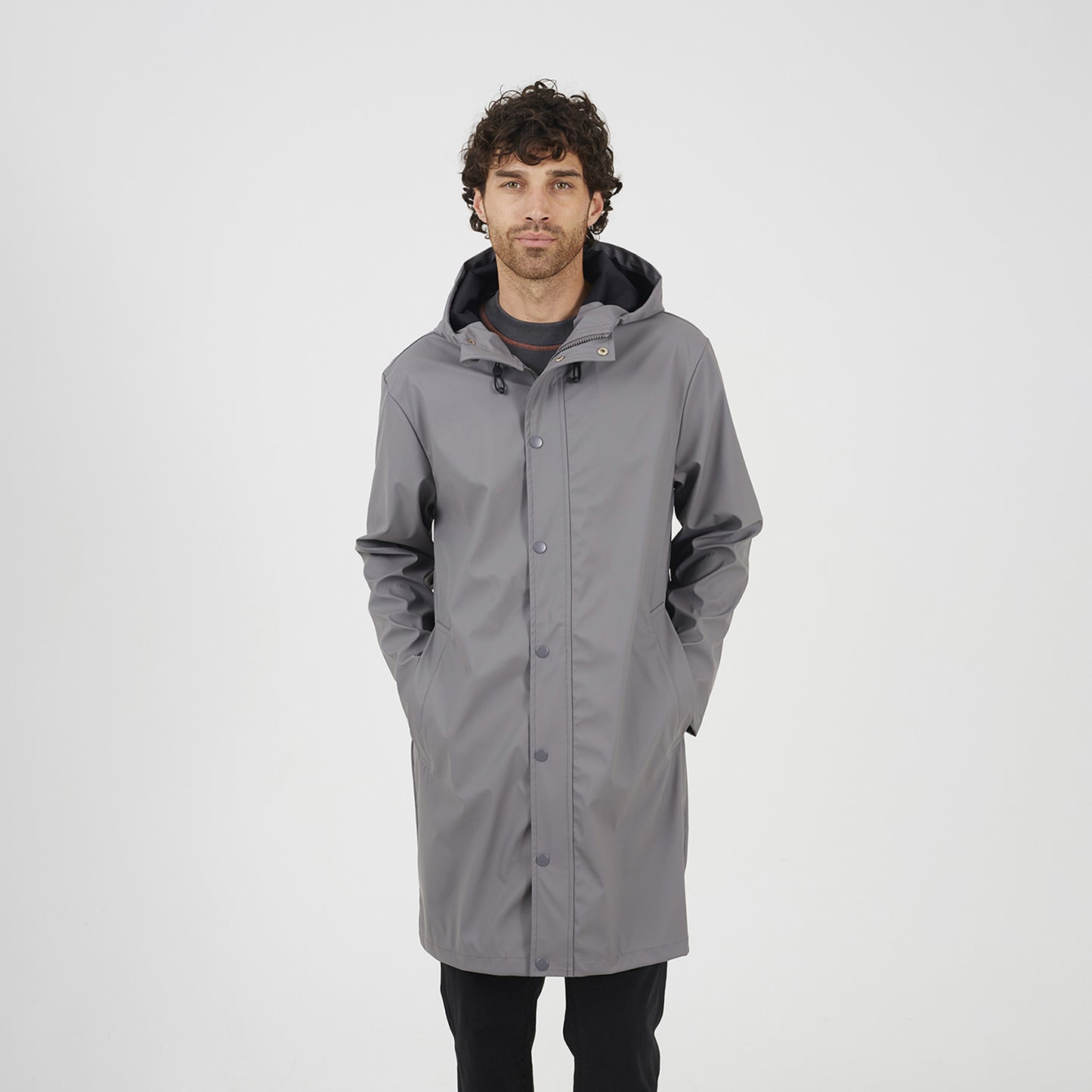 Brave Soul Grey Rubberised Hooded Parka Style Jacket - Grey Image 1