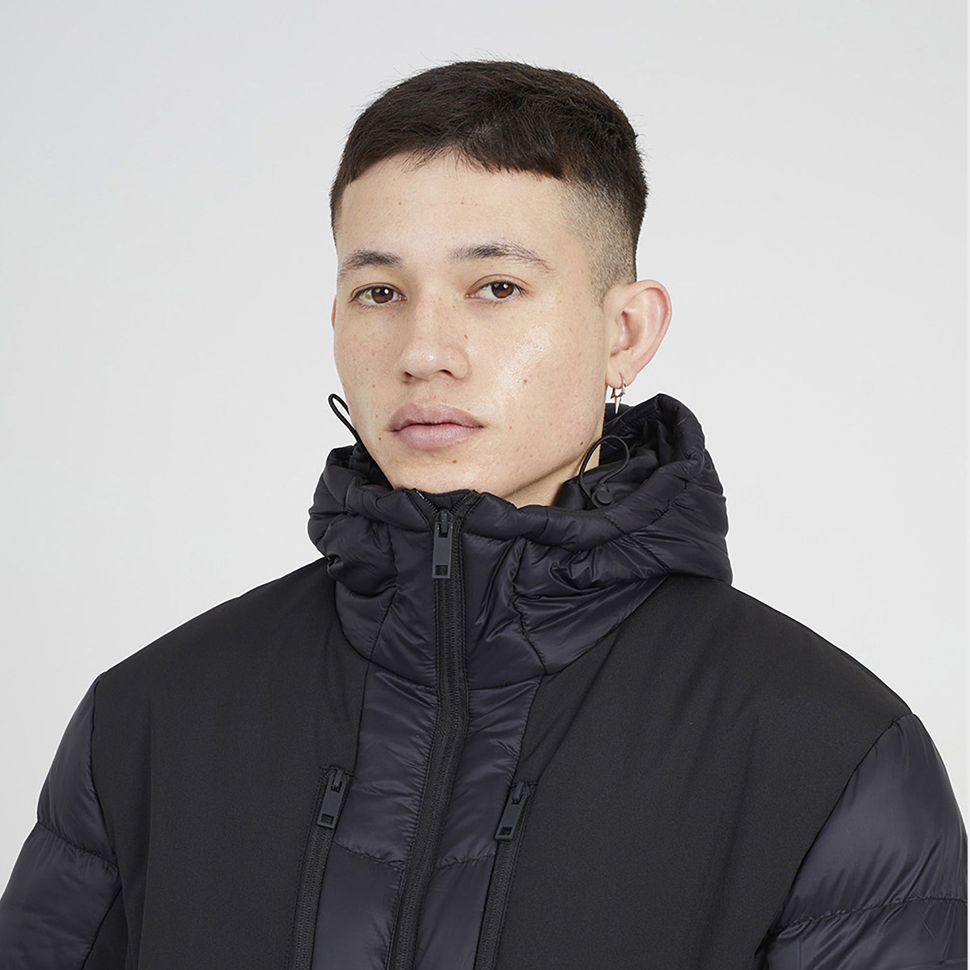 Brave Soul Black Longline Quilted Hooded Padded Jacket  - Black Image 4