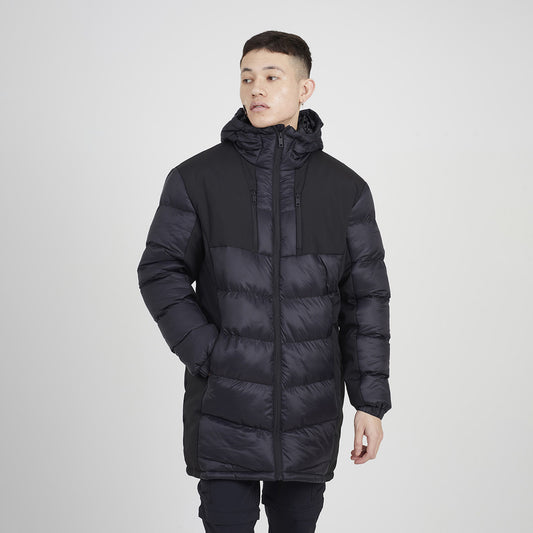 Brave Soul Black Longline Quilted Hooded Padded Jacket  - Black Image 1