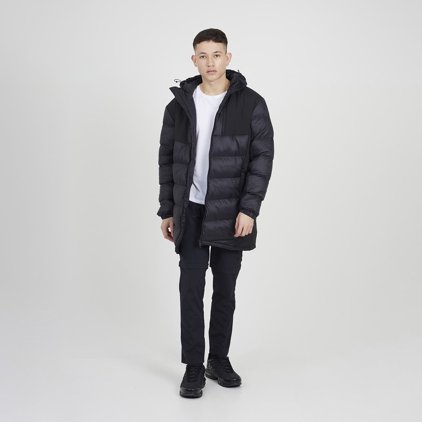 Brave Soul Black Longline Quilted Hooded Padded Jacket  - Black Image 3