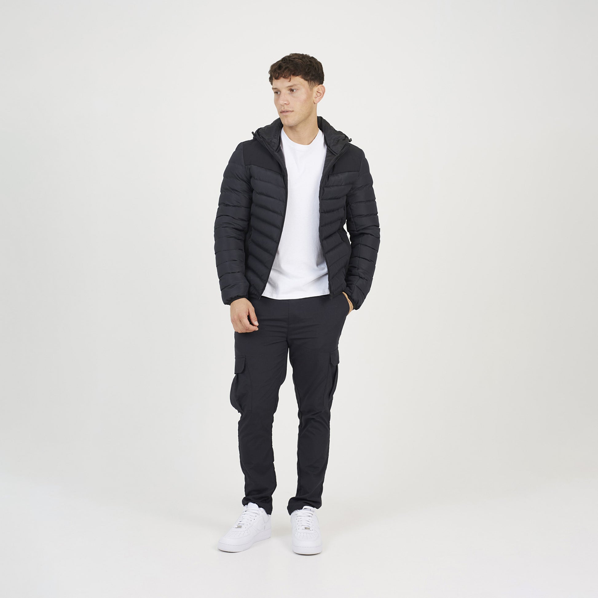 Brave Soul Black Padded Soft Shell Hooded Jacket - Black Image 3