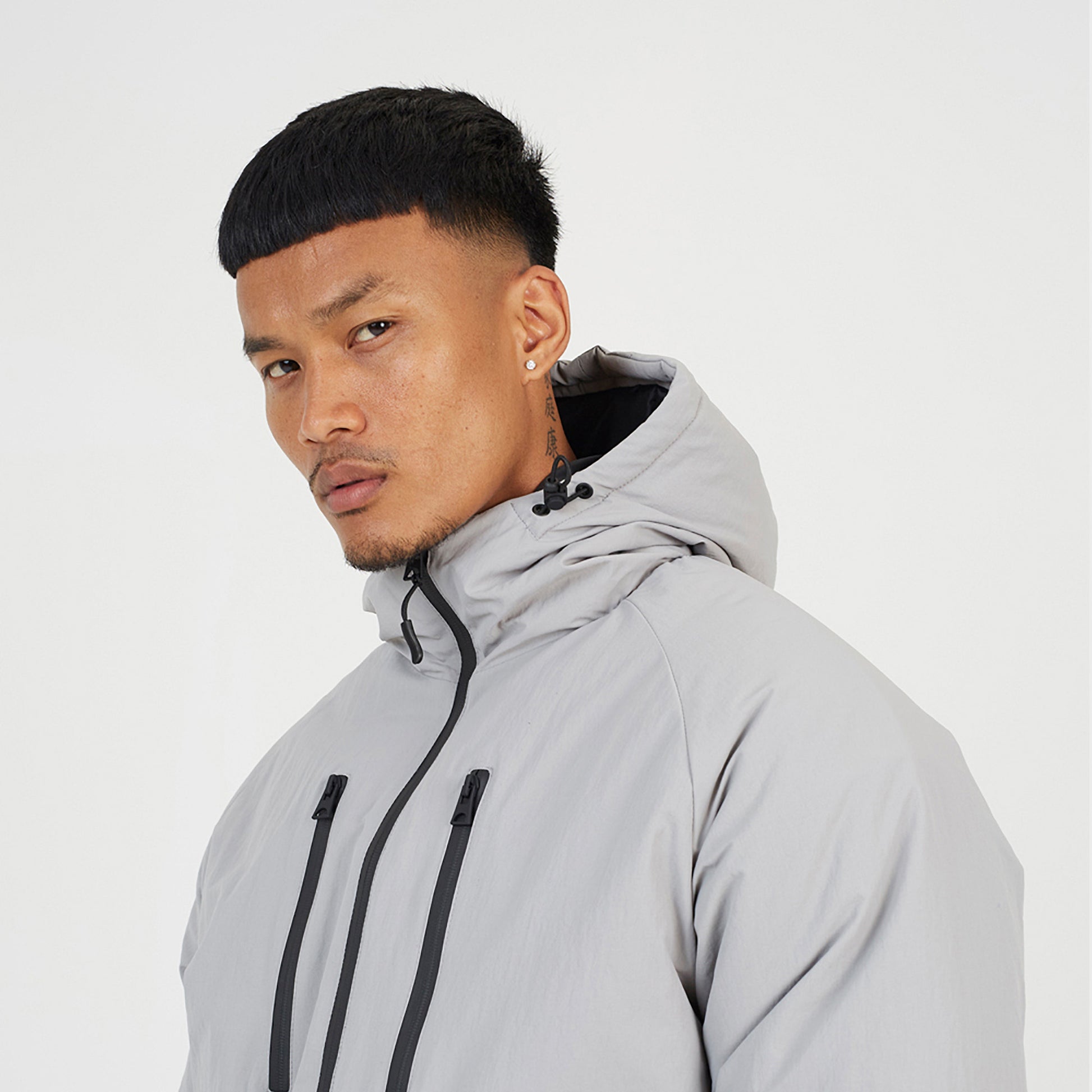 Brave Soul Light Grey Padded Hooded Jacket - Light Grey Image 4